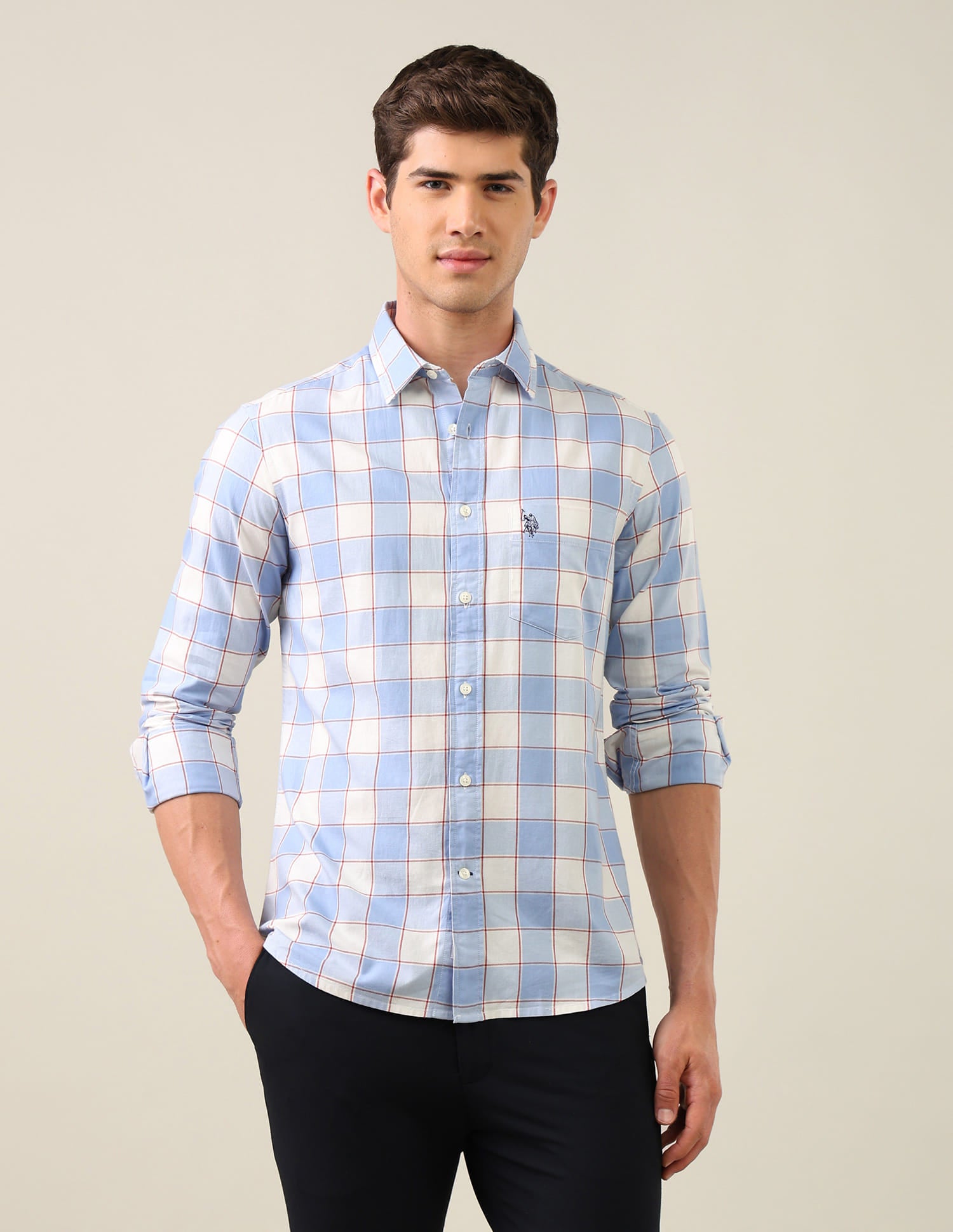 Twill Grid Tattersall Checked Shirt Blue - U.S. Polo Assn. India | Large