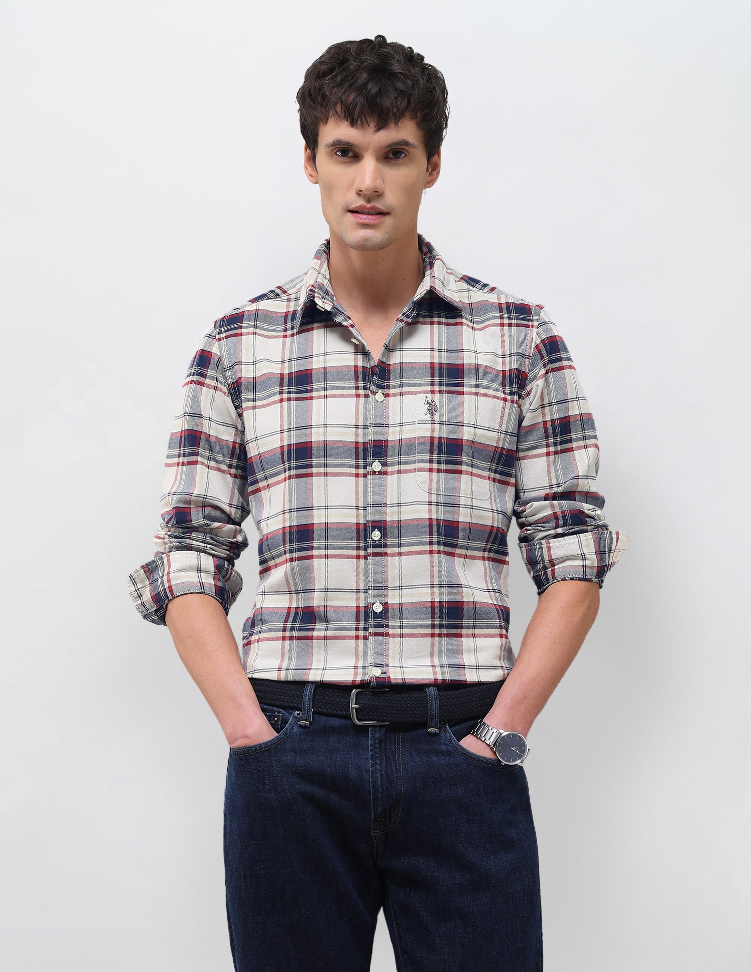 Twill Plaid Checked Shirt Ivory - U.S. Polo Assn. India | Large