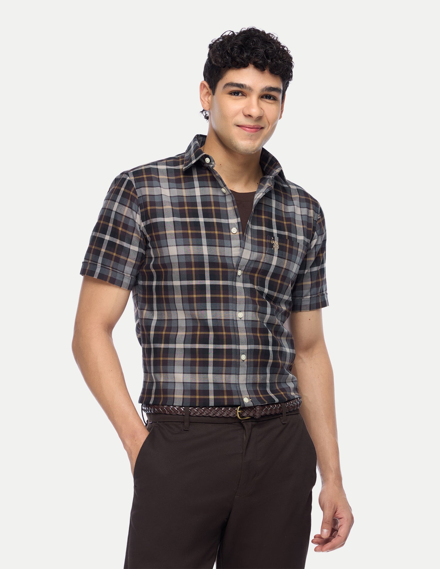 Plaid Checked Tailored Fit Shirt Choco - U.S. Polo Assn. India | Large