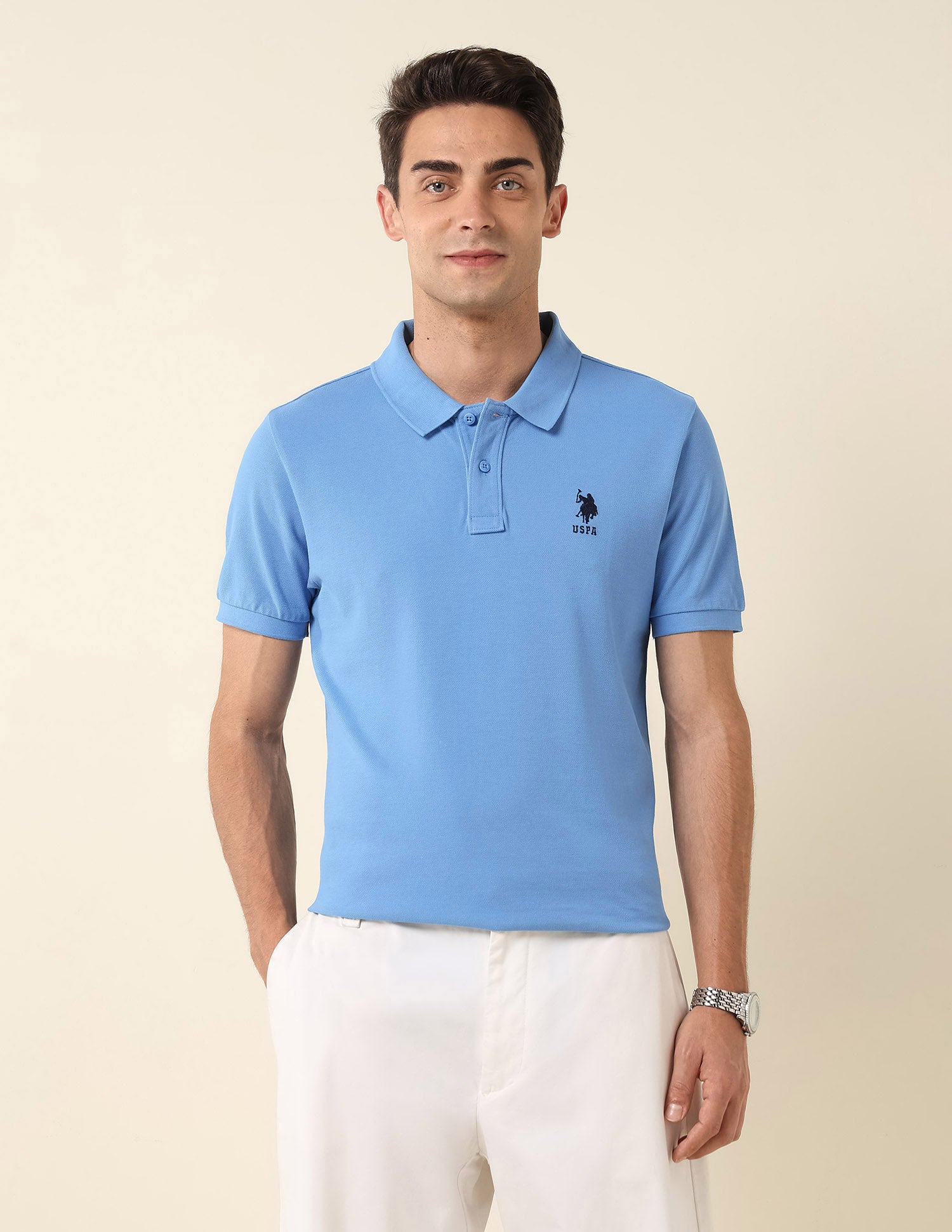 Slim Fit Pure Cotton Polo Shirt Blue - U.S. Polo Assn. India | Large