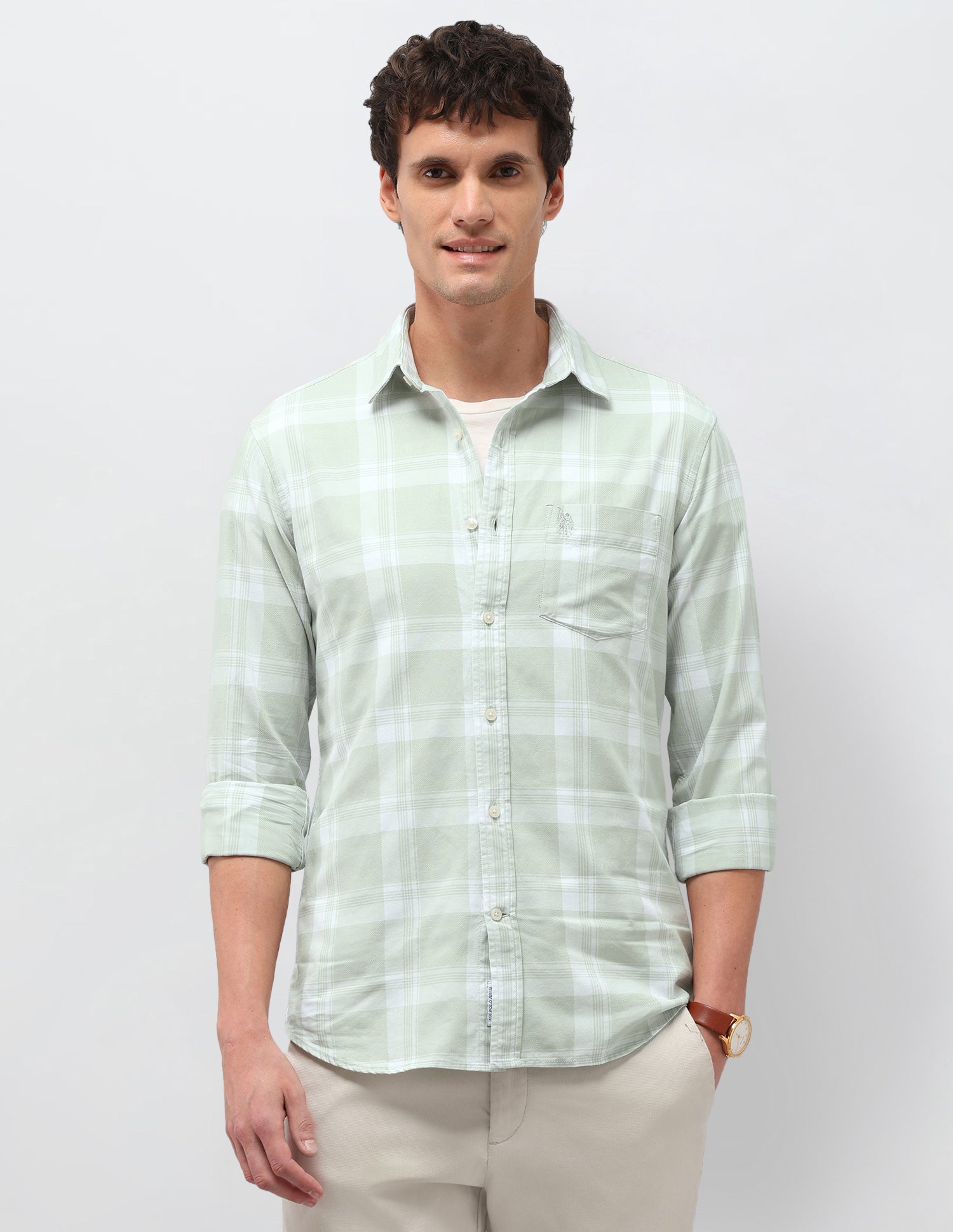 Plaid Tailored Fit Shirt Green - U.S. Polo Assn. India | Large