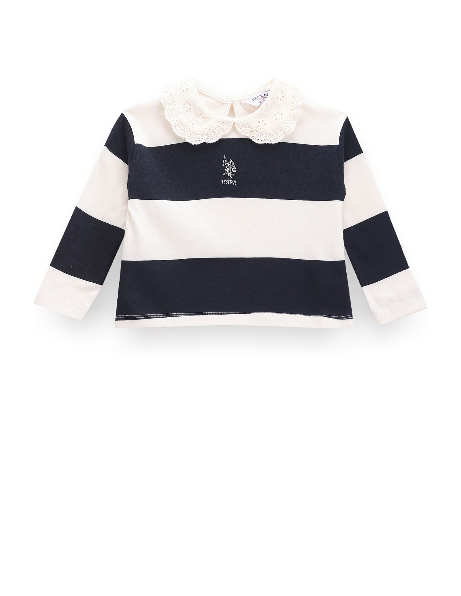 Girls Long Sleeve Horizontal Stripe Polo Shirt Navy - U.S. POLO ASSN. | Large