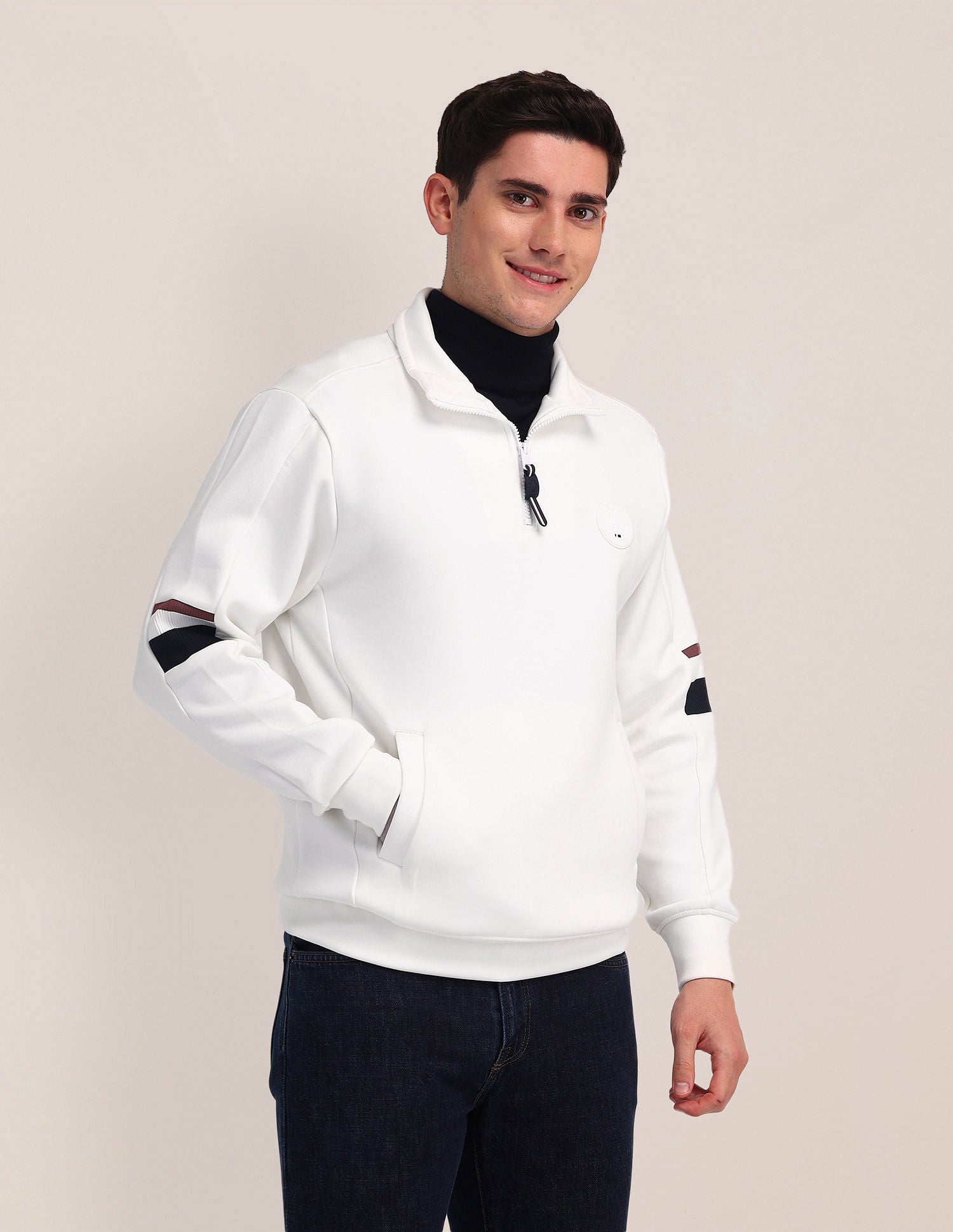 Regular Fit Solid Sweatshirt White - U.S. Polo Assn. India | Large