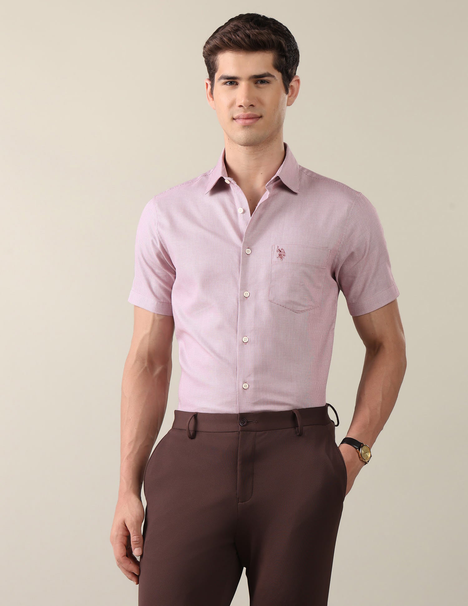 Textured Tailored Fit Shirt Pink - U.S. Polo Assn. India | Large