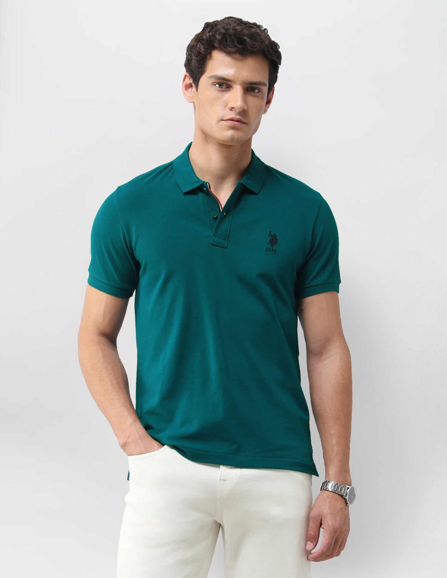 Solid Slim Fit Polo Shirt Dark Green - U.S. Polo Assn. India | Large