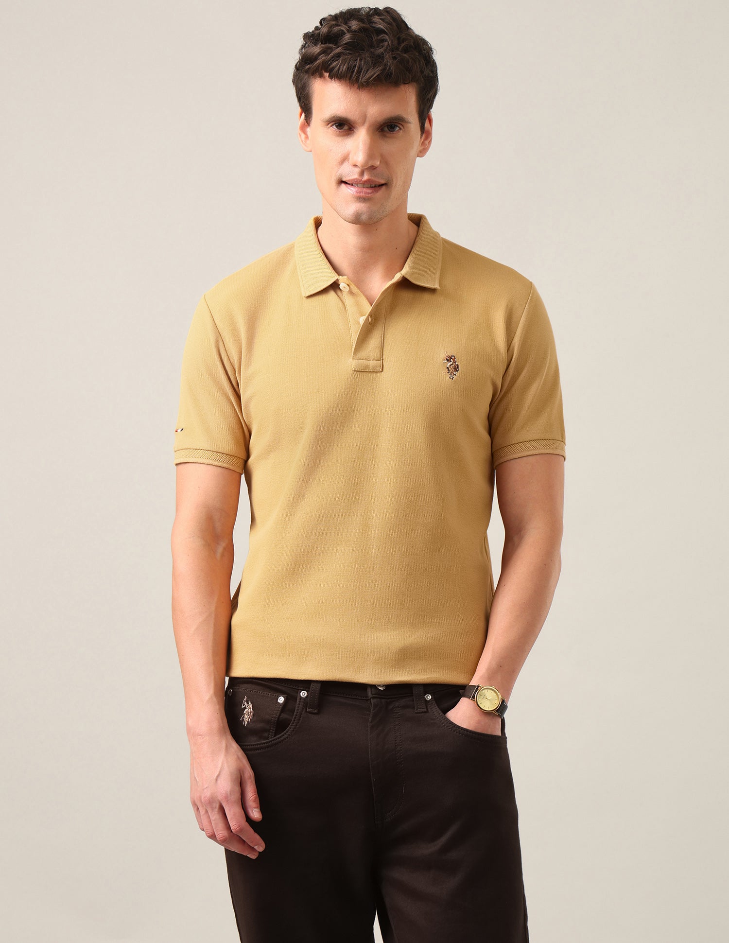 Solid Slim Fit Polo Shirt Mustard - U.S. Polo Assn. India | Large