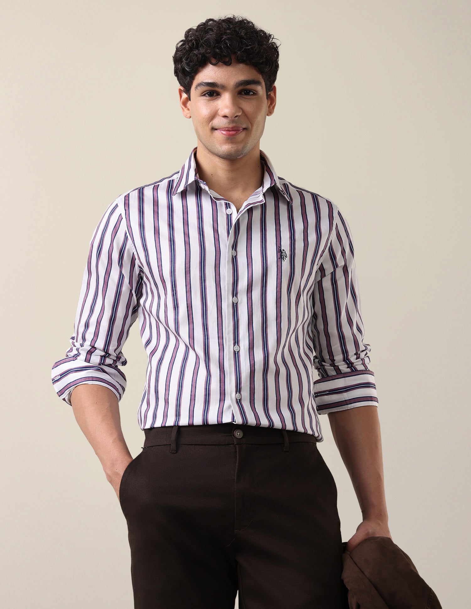 Satin Vertical Striped Shirt Lavender - U.S. Polo Assn. India | Large