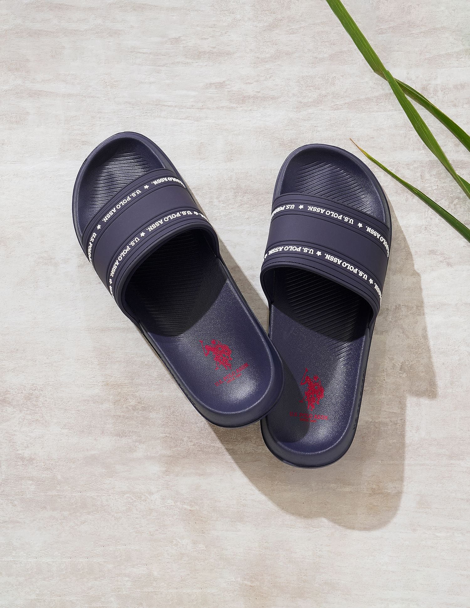 Men Brand Print Vamp Strap Wode 3.0 Slides Navy - U.S. Polo Assn. India | Large