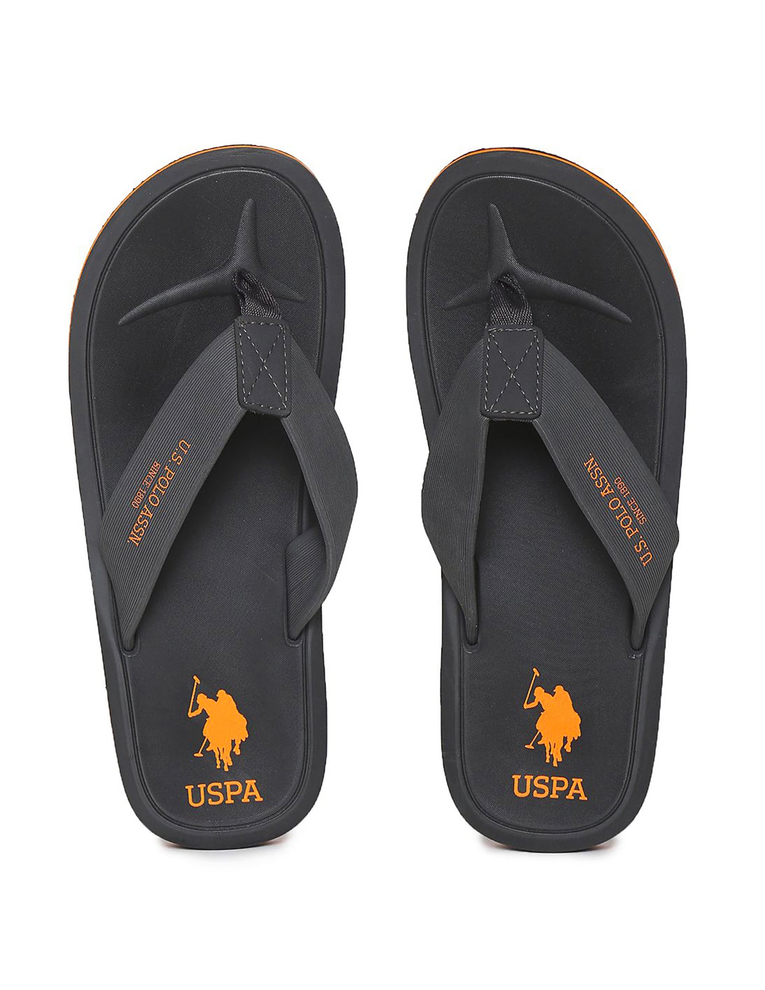 Men Brand Print Non-Skid Facundo Flip Flops Charcoal - U.S. Polo Assn. India | Large
