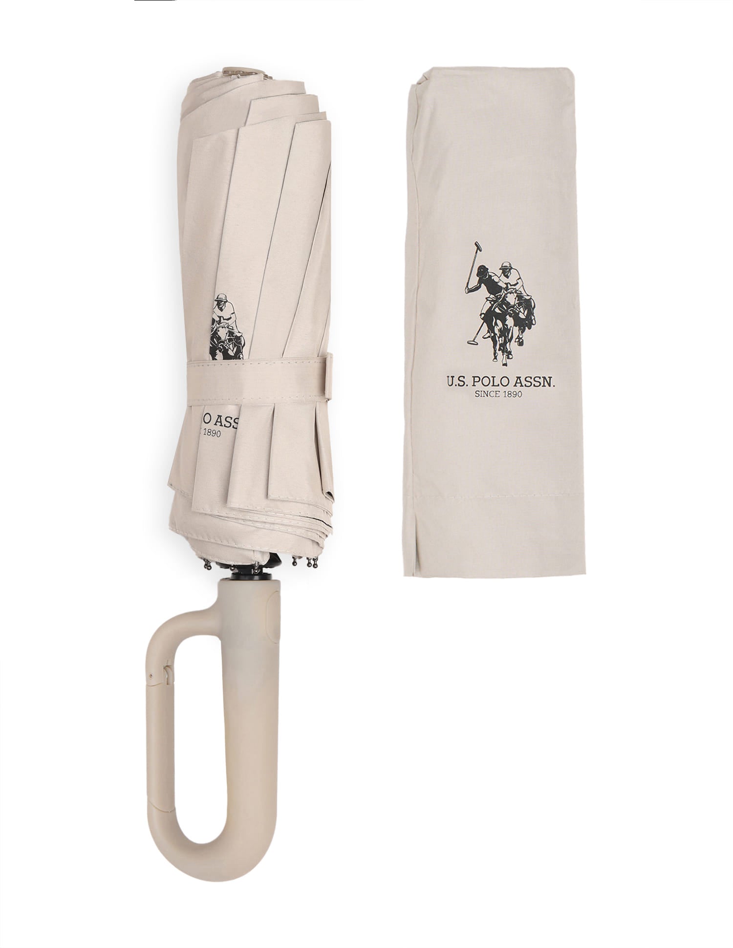 Logo Print Durable Umbrella Beige - U.S. Polo Assn. India | Large