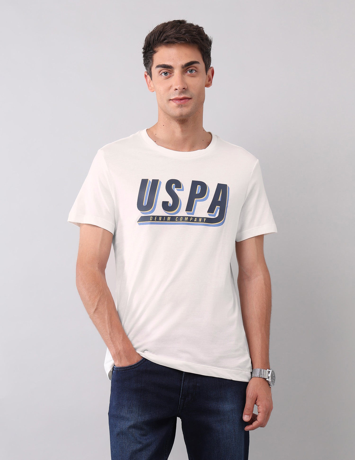 Muscle Fit Brand Printed T-Shirt Ivory - U.S. Polo Assn. India | Large