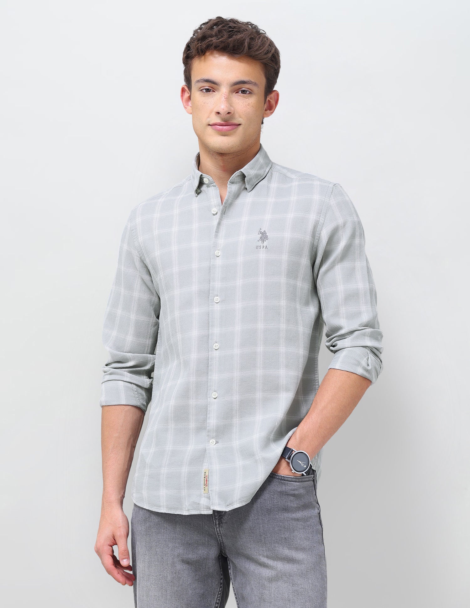 Grid Tattersall Checked Regular Fit Shirt Grey - U.S. Polo Assn. India | Large