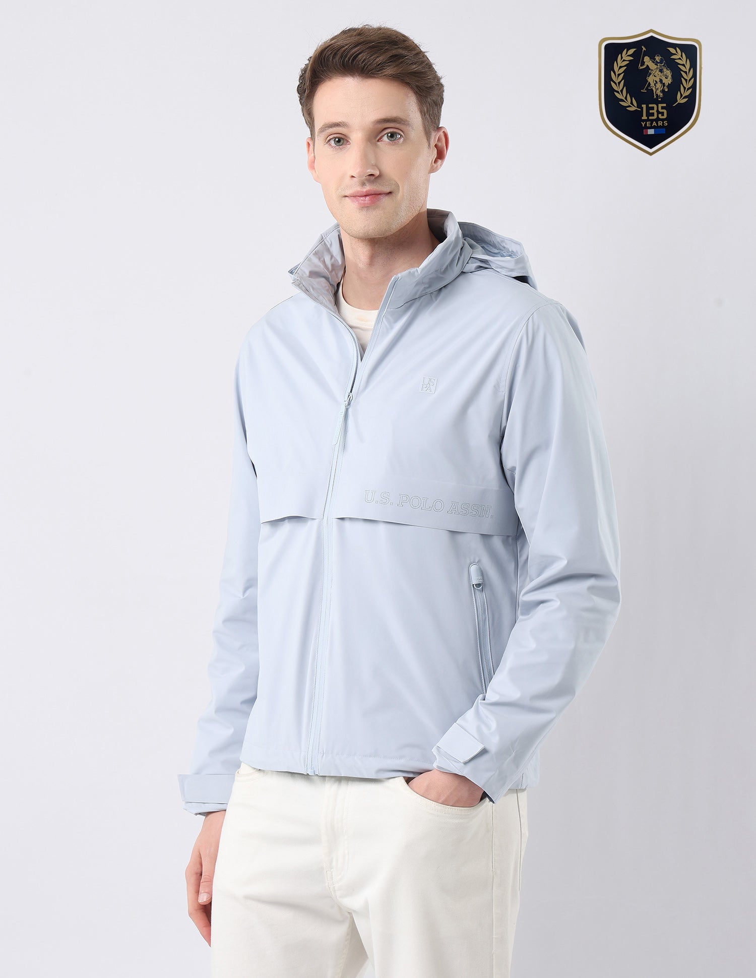 Solid Regular Fit Detachable Hood Jacket