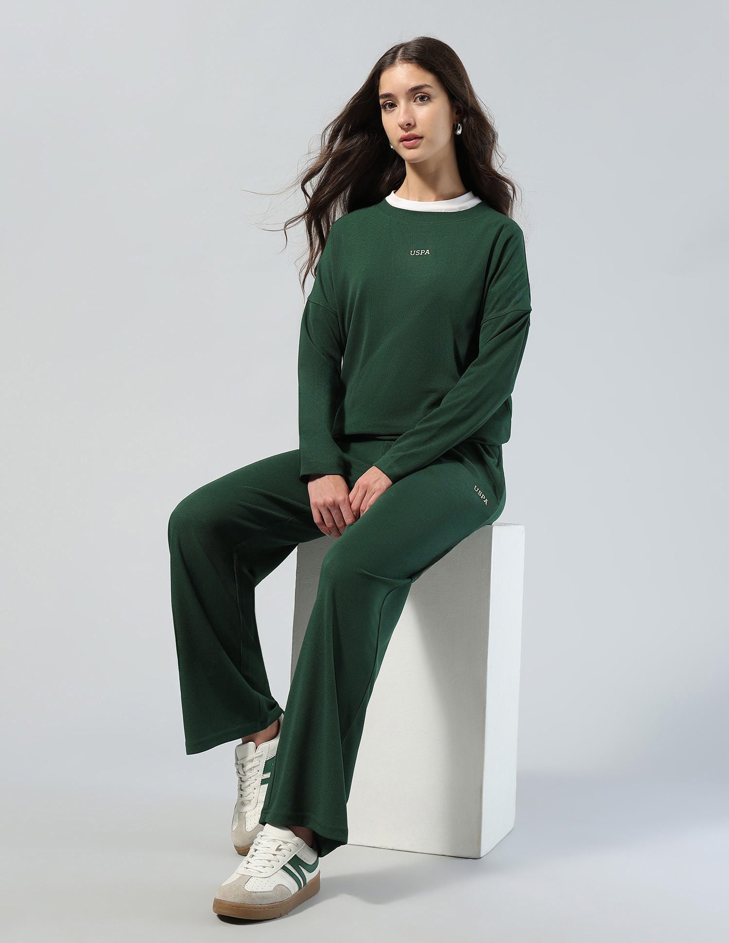 Textured Straight Fit Lounge Trousers Green - U.S. POLO ASSN. | Large