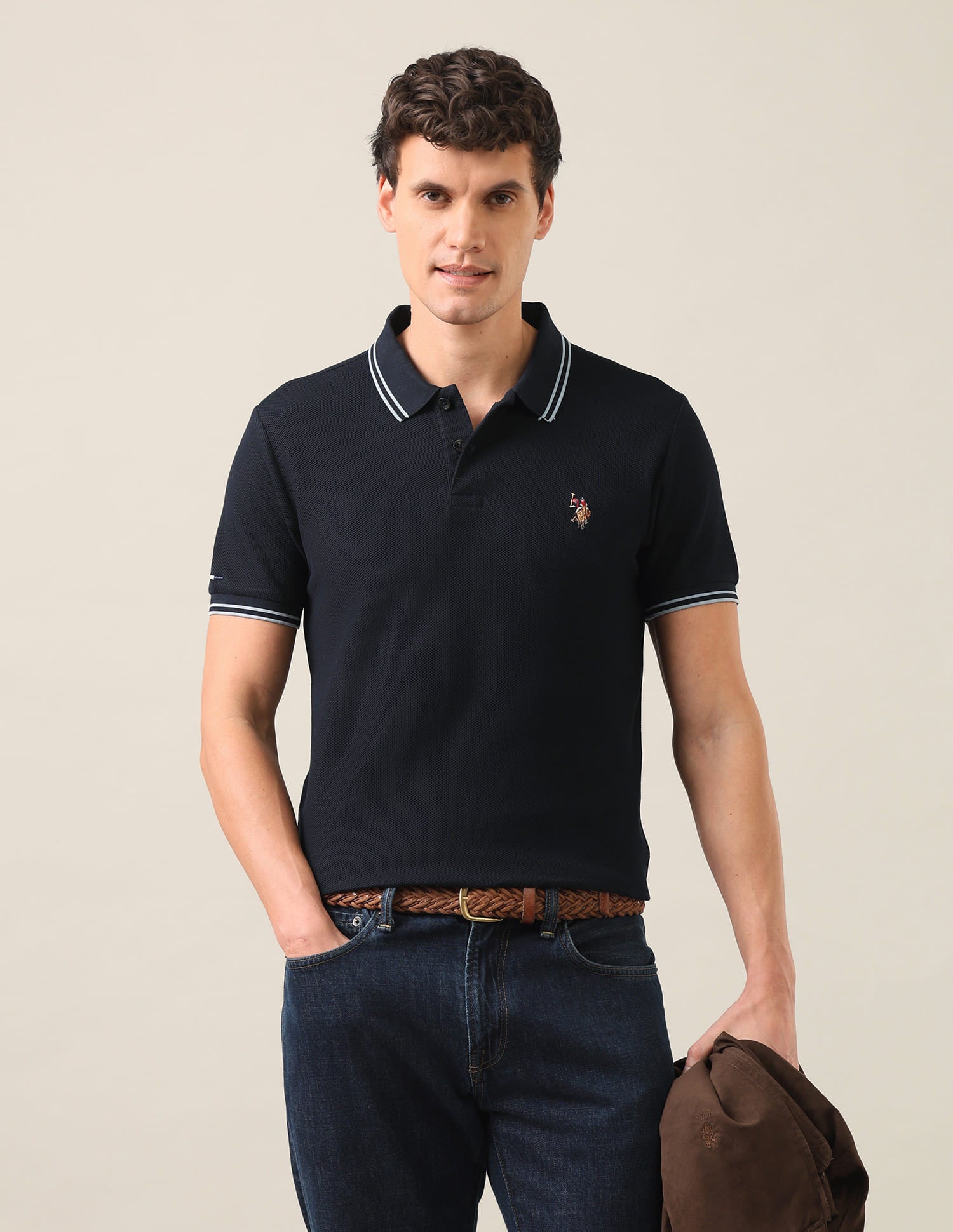 Solid Slim Fit Polo Shirt Navy - U.S. Polo Assn. India | Large
