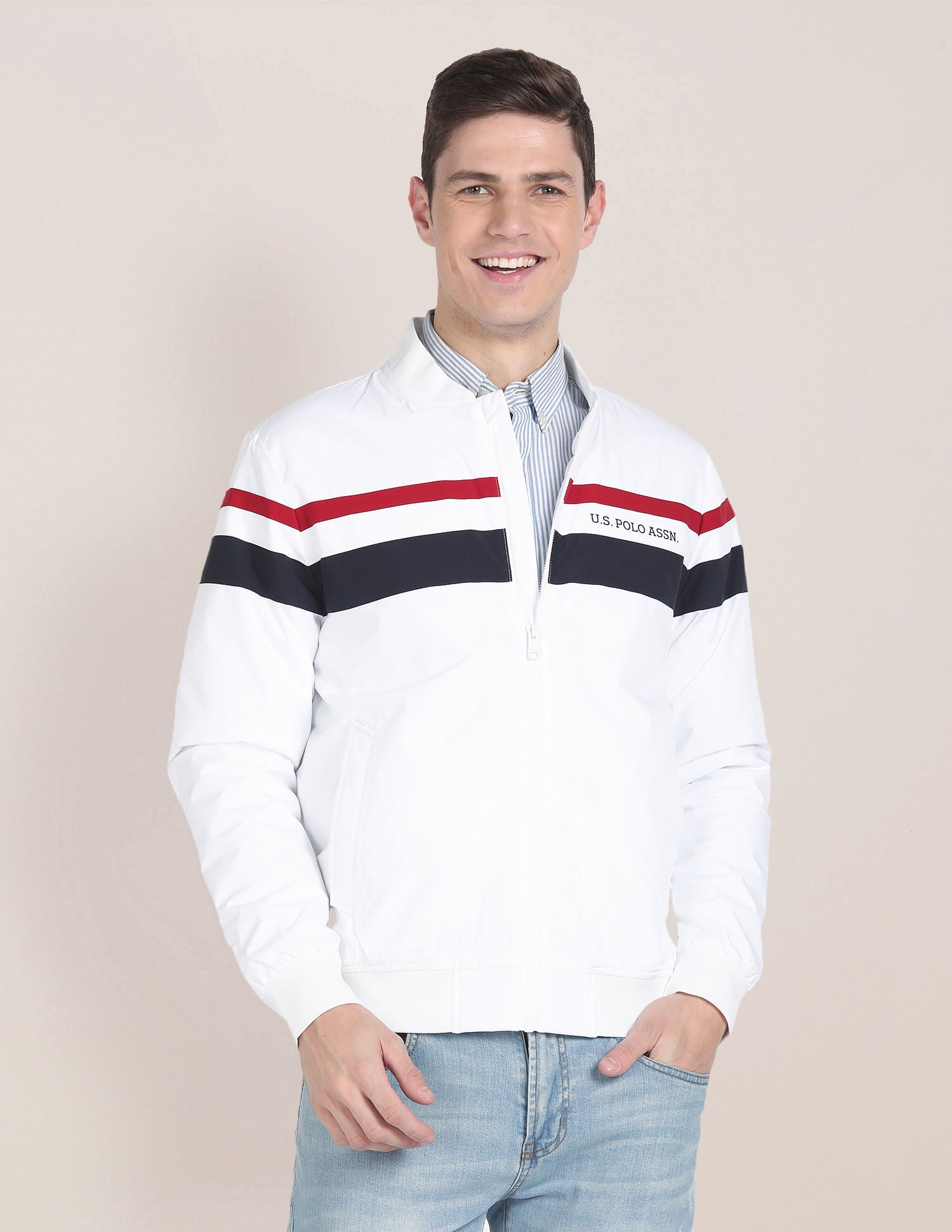 Horizontal Stripe Bomber Jacket