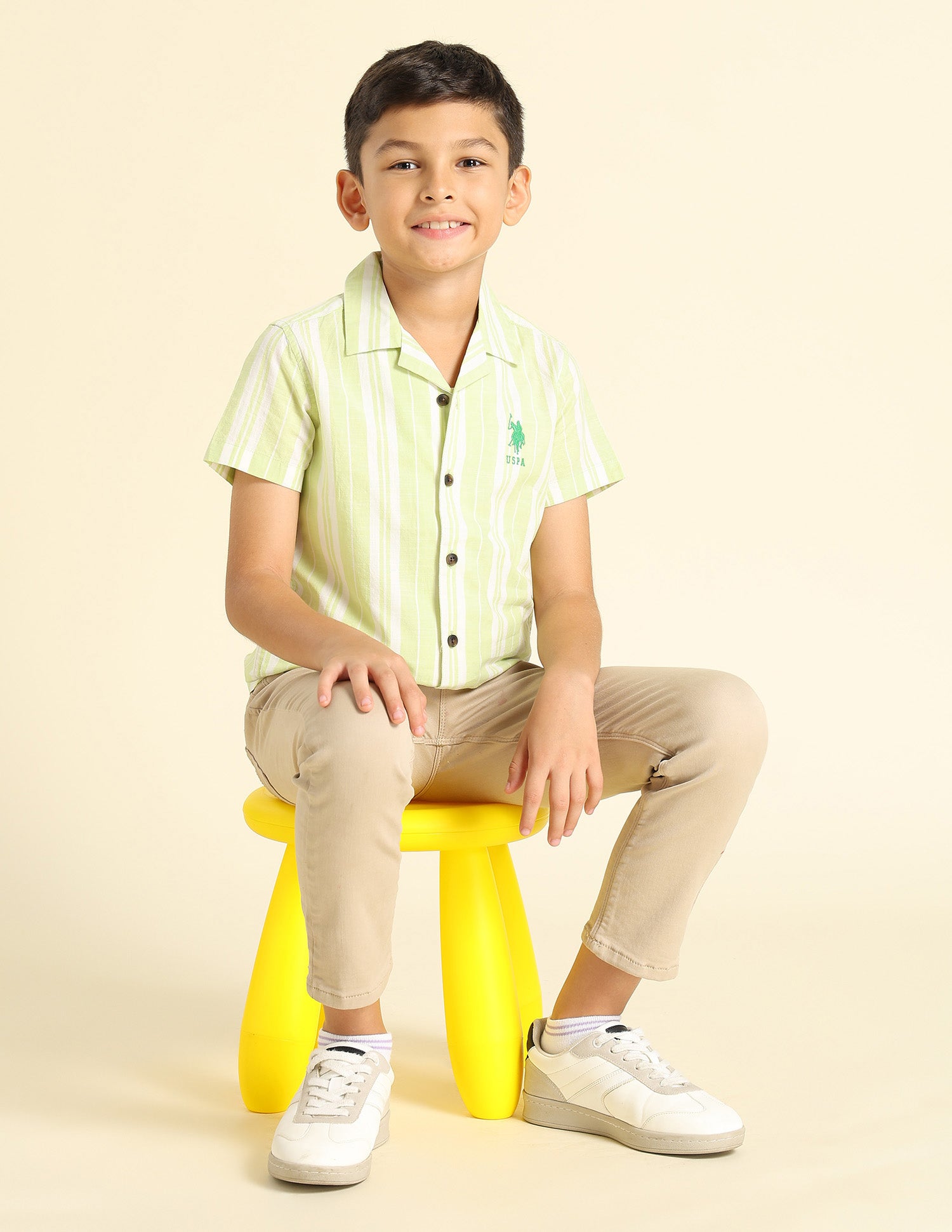 Boys Vertical Striped Cuban Shirt