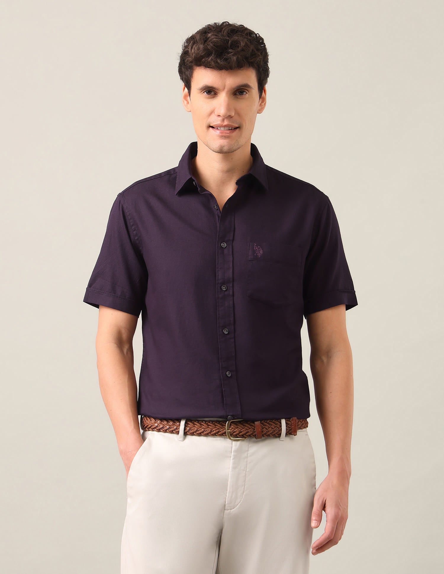 Solid Tailored Fit Shirt Purple - U.S. Polo Assn. India | Large