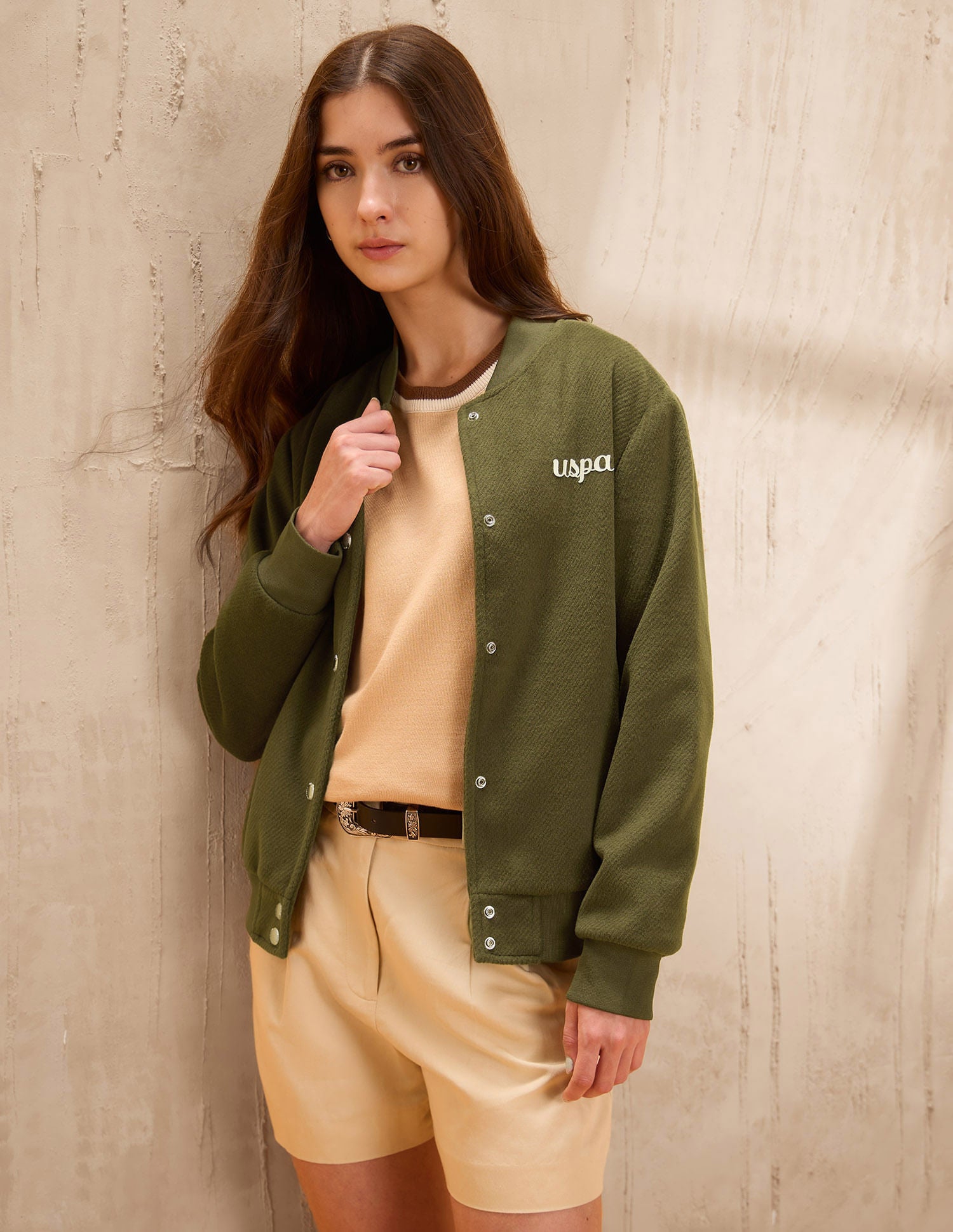 Relaxed Fit Solid Bomber Jacket Green - U.S. Polo Assn. India | Large