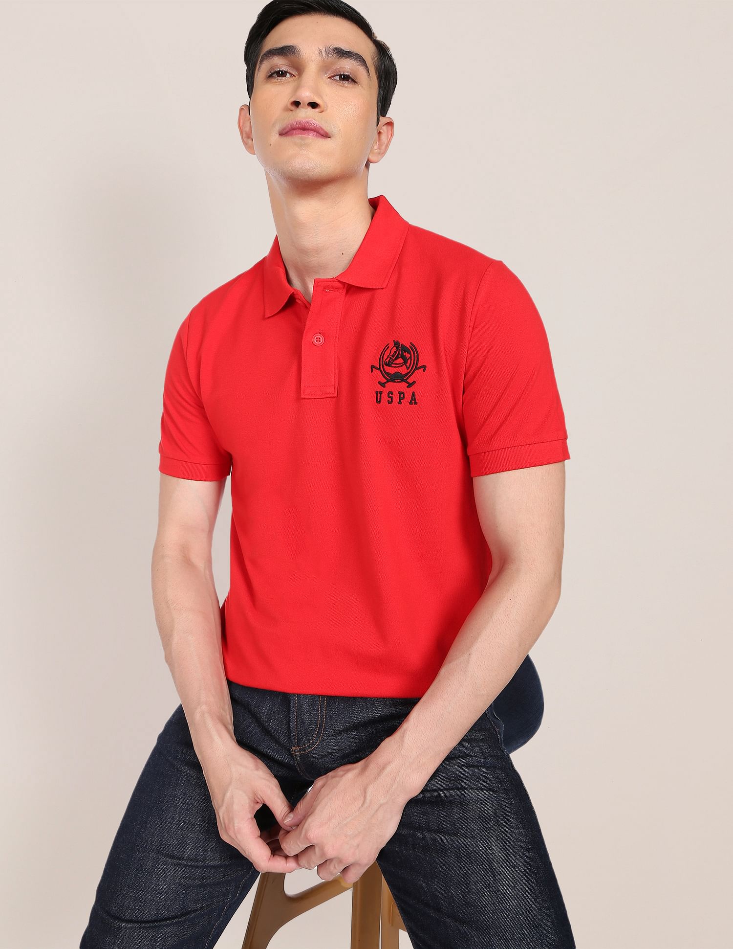 Solid Pure Cotton Polo Shirt Red - U.S. Polo Assn. India | Large