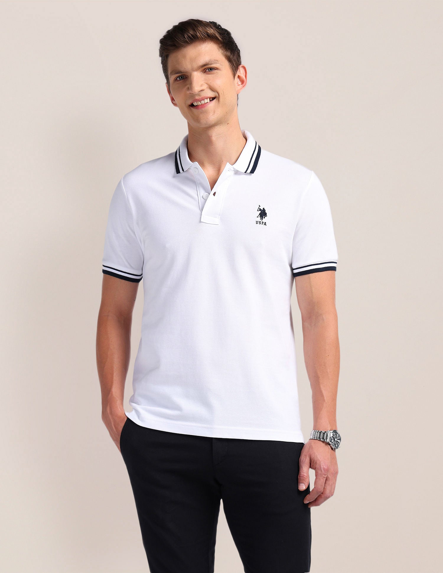 Solid Slim Fit Polo Shirt White - U.S. Polo Assn. India | Large