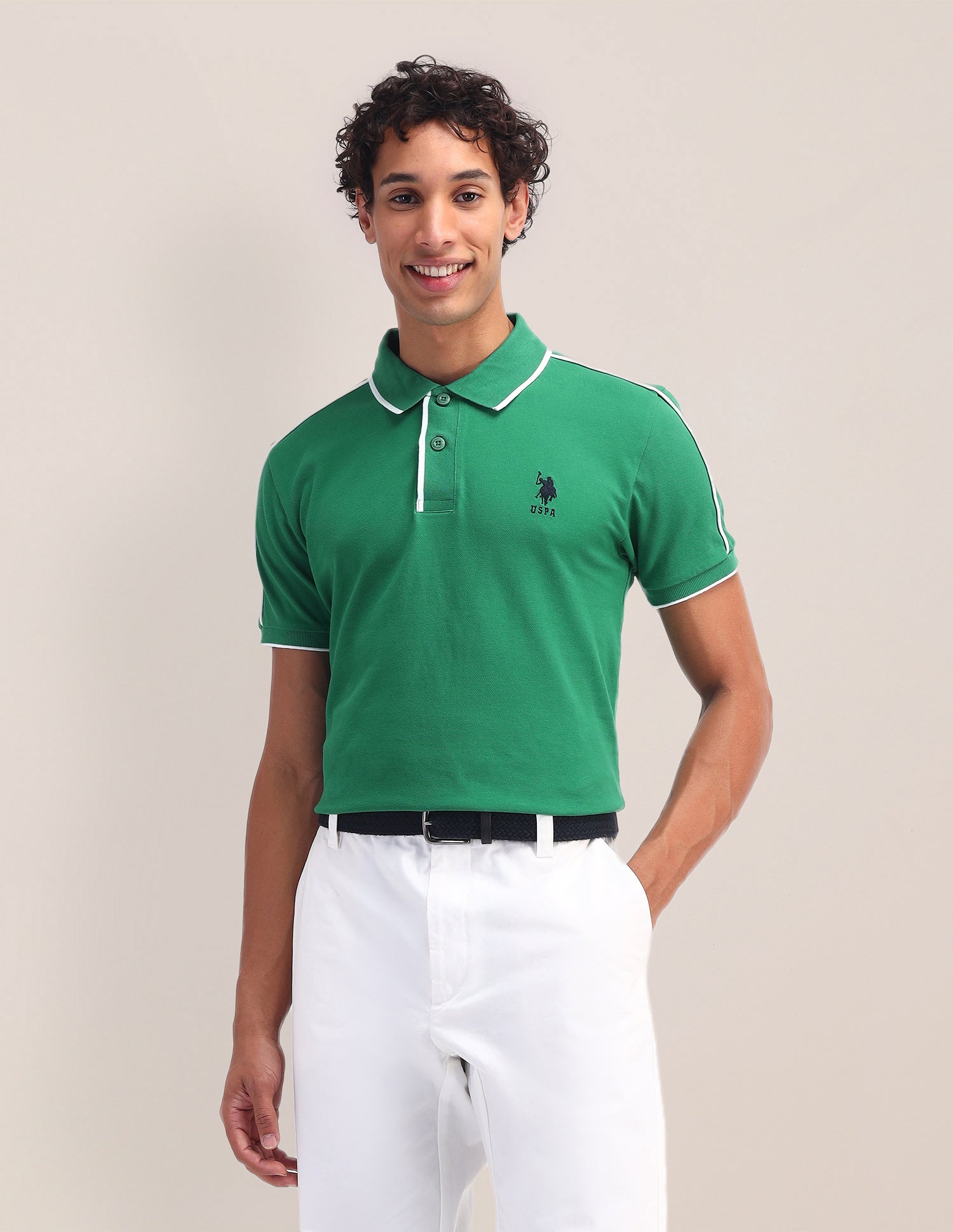 Solid Pattern Slim Fit Polo Shirt Green - U.S. Polo Assn. India | Large