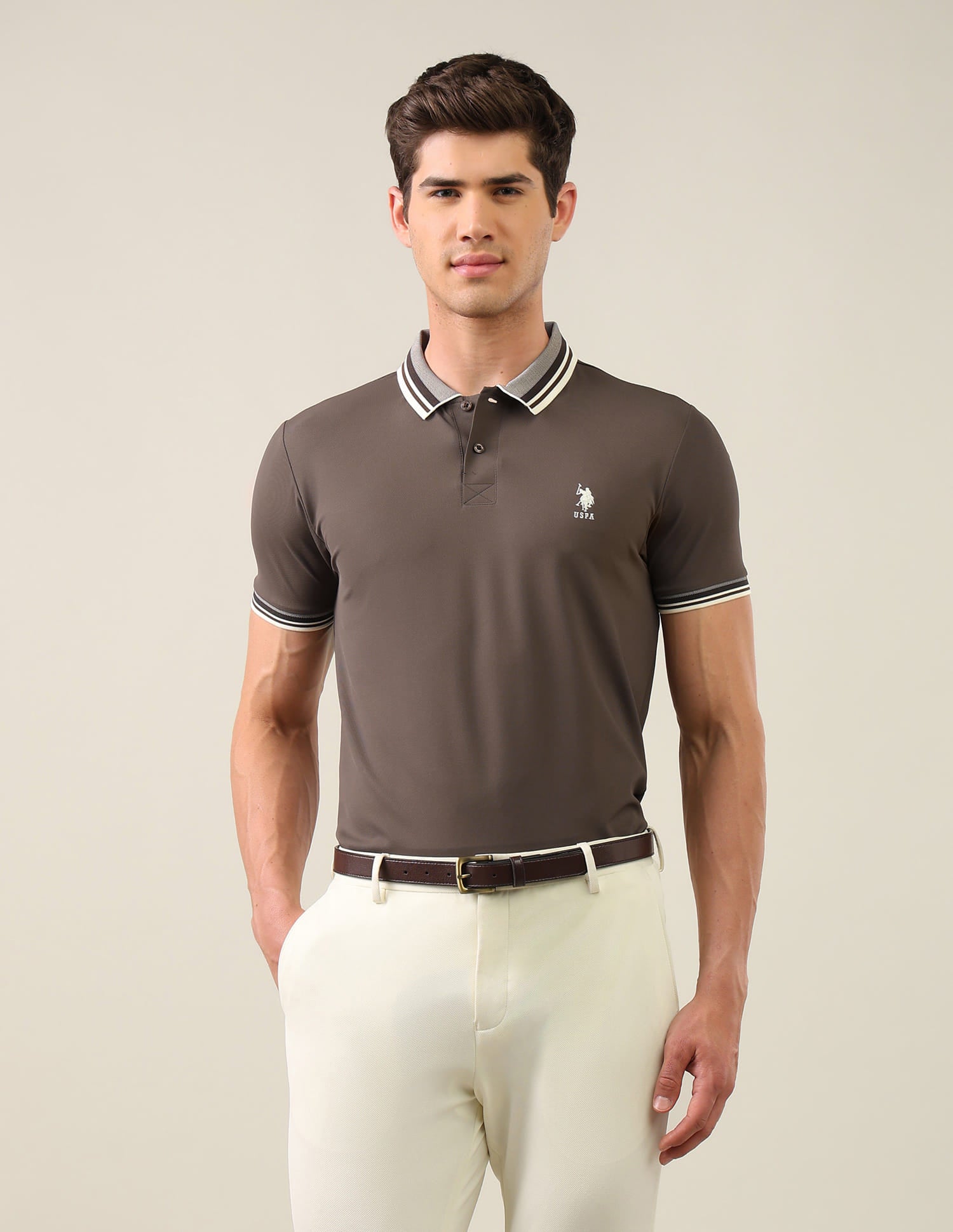 Solid Slim Fit Polo Shirt Brown - U.S. Polo Assn. India | Large