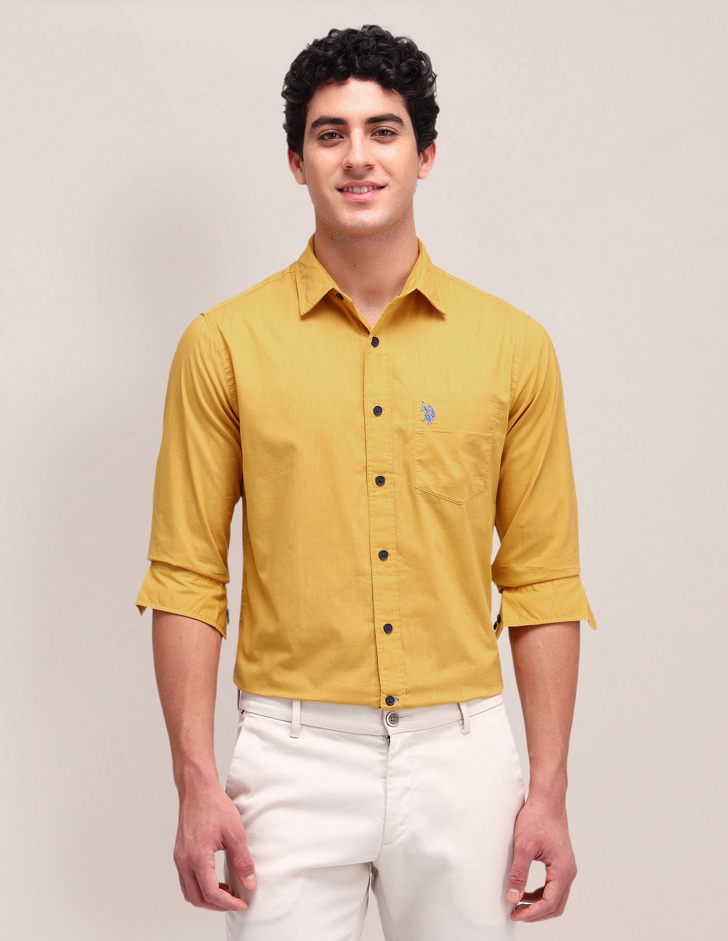 Solid Straight Fit Shirt Ochre - U.S. Polo Assn. India | Large