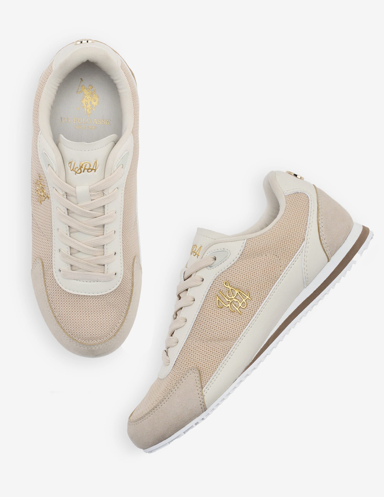 Jimena Monogram Embossed Light Weight Sneakers Beige - U.S. Polo Assn. India | Large