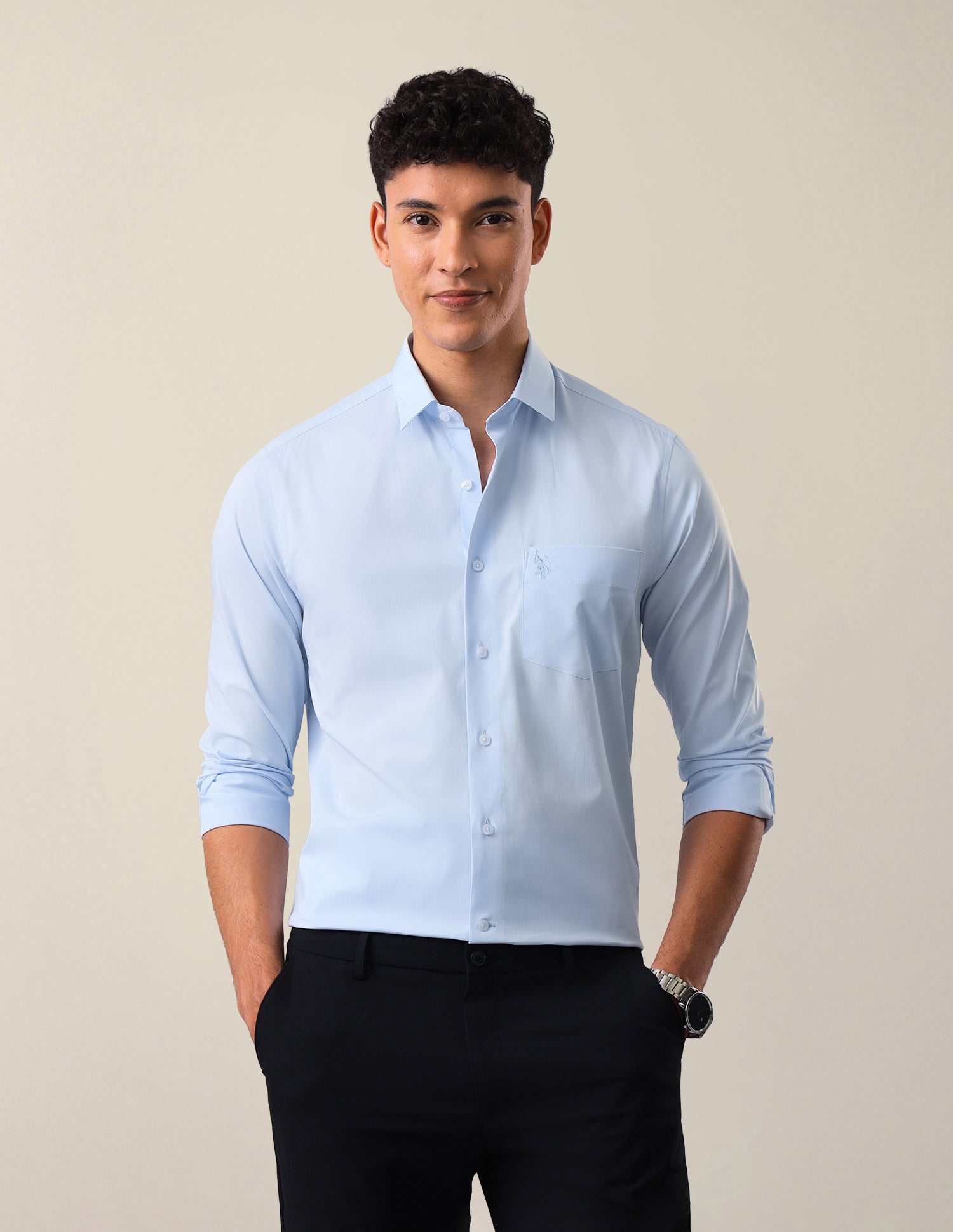 Solid Tailored Fit Shirt Light Blue - U.S. Polo Assn. India | Large
