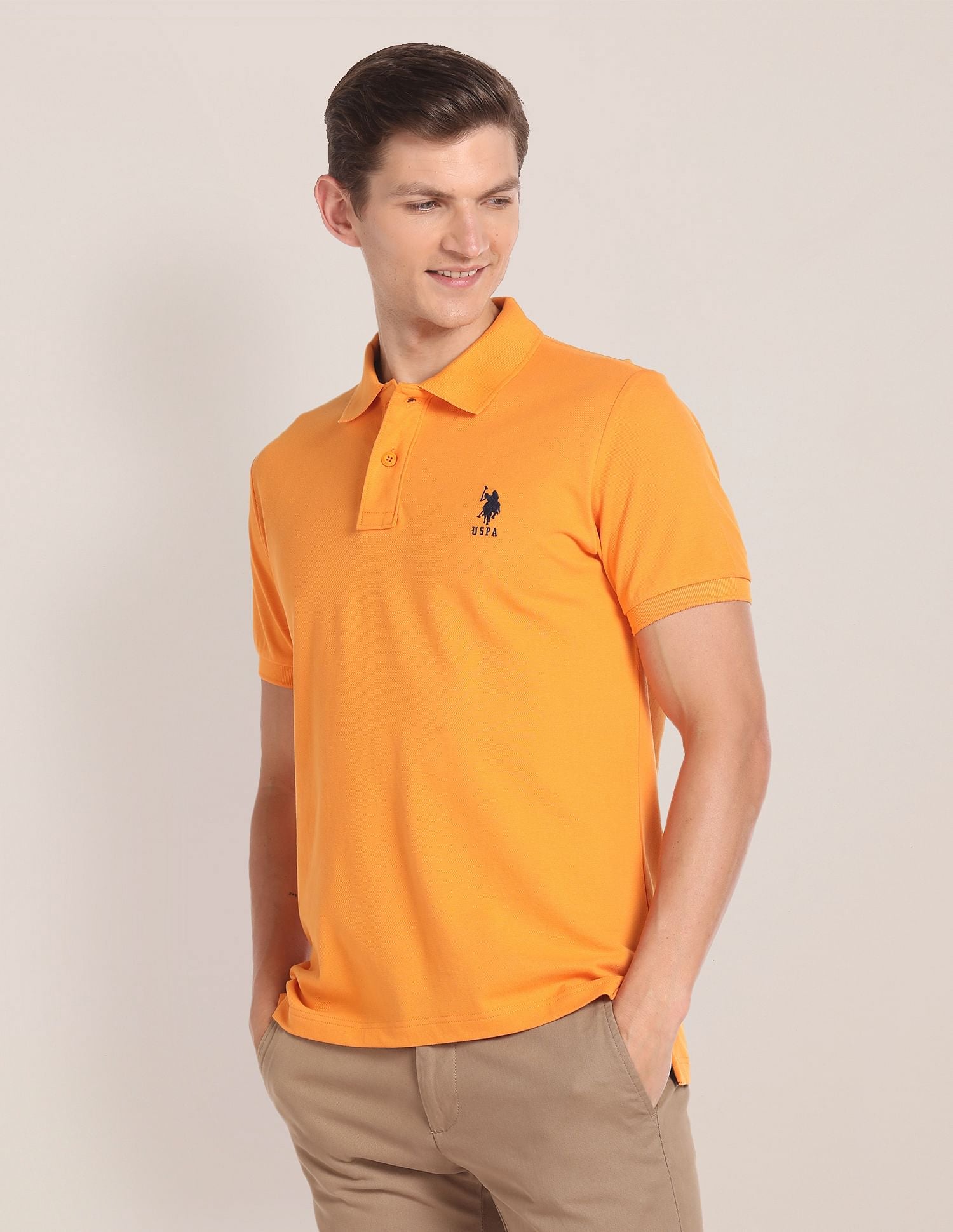 Pique Solid Polo Shirt Orange - U.S. Polo Assn. India | Large