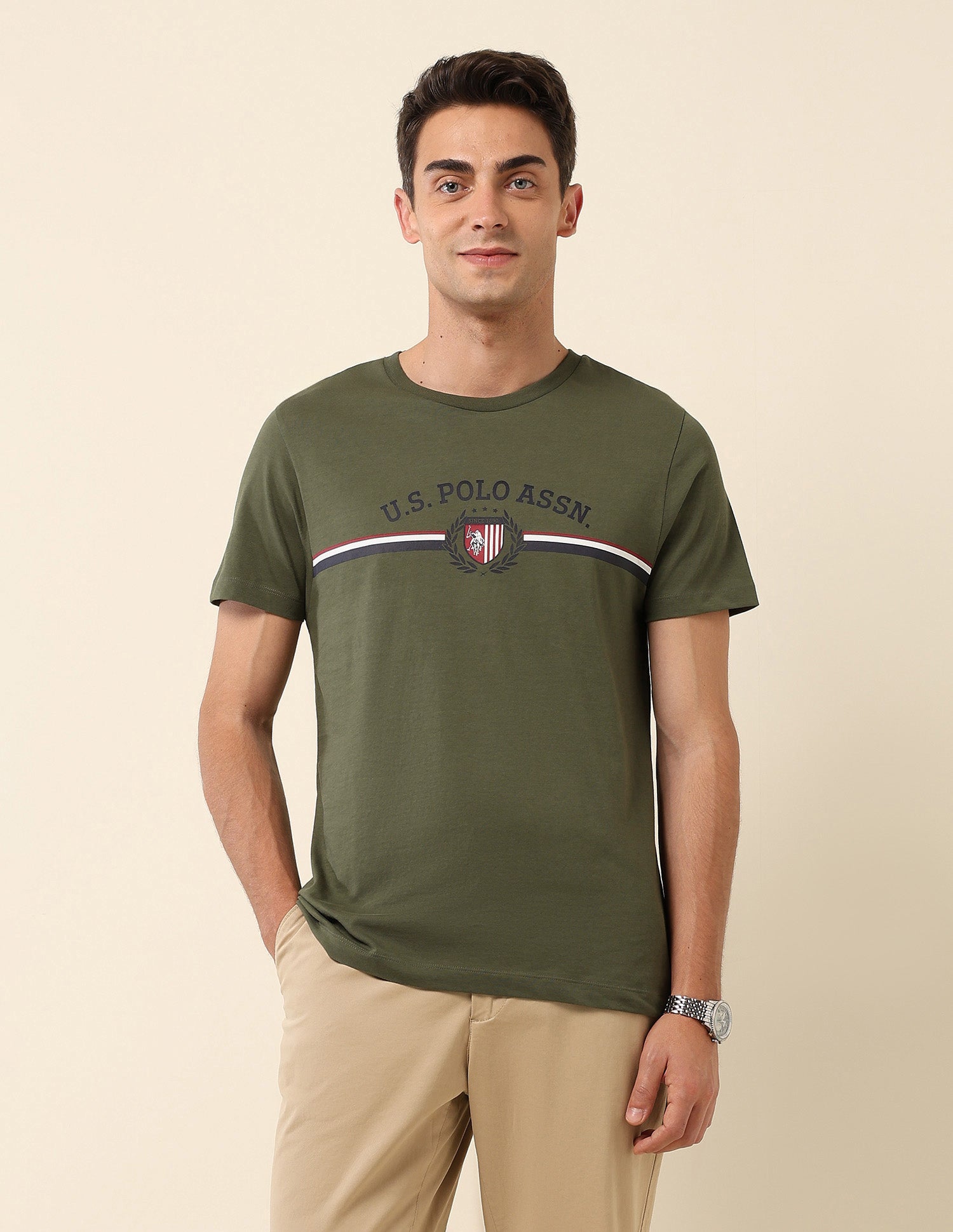 Pure Cotton Slim Fit T-Shirt Olive - U.S. Polo Assn. India | Large