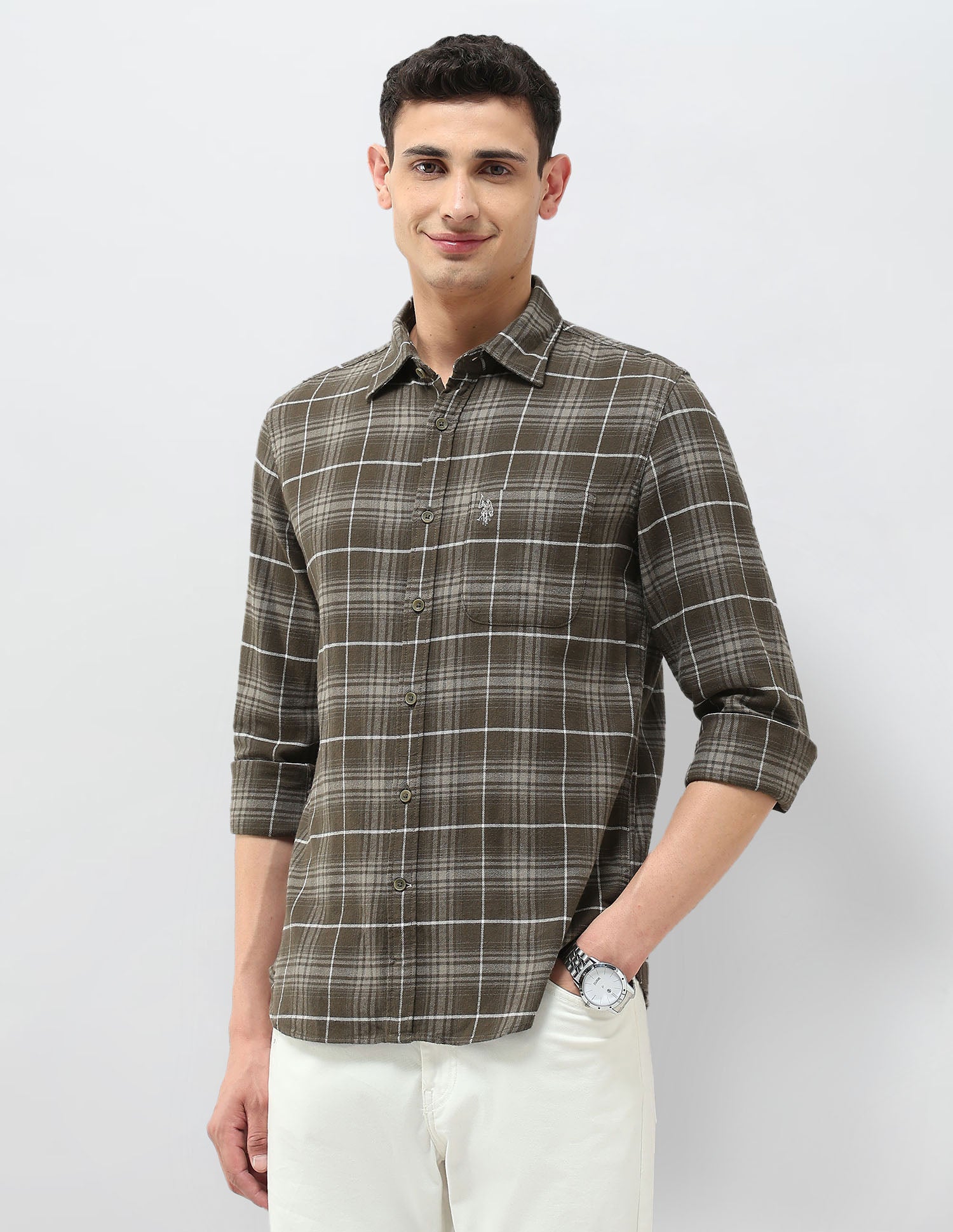 Twill Tartan Checked Shirt Olive - U.S. POLO ASSN. | Large