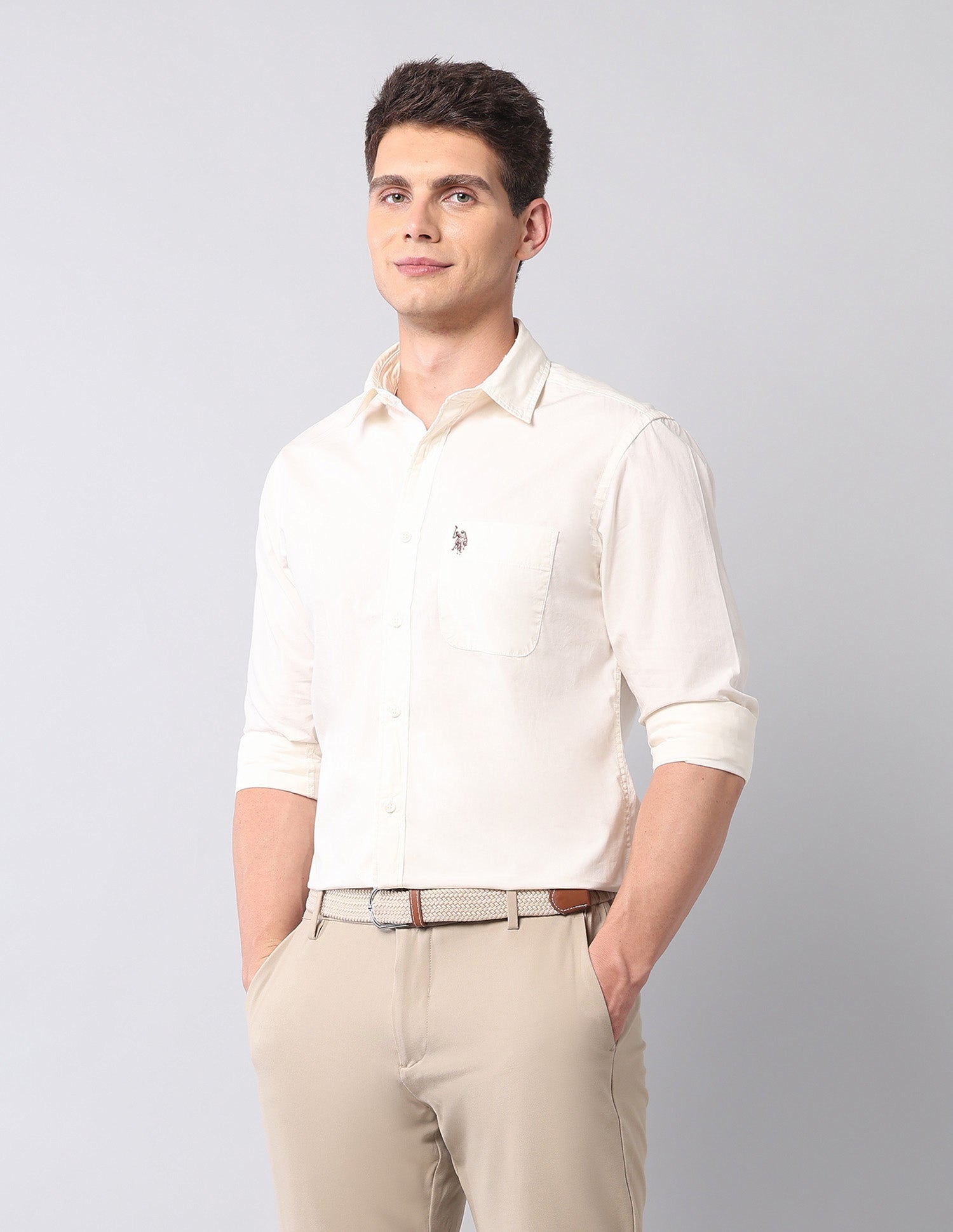 Pure Cotton Regular Fit Shirt Cream - U.S. Polo Assn. India | Large