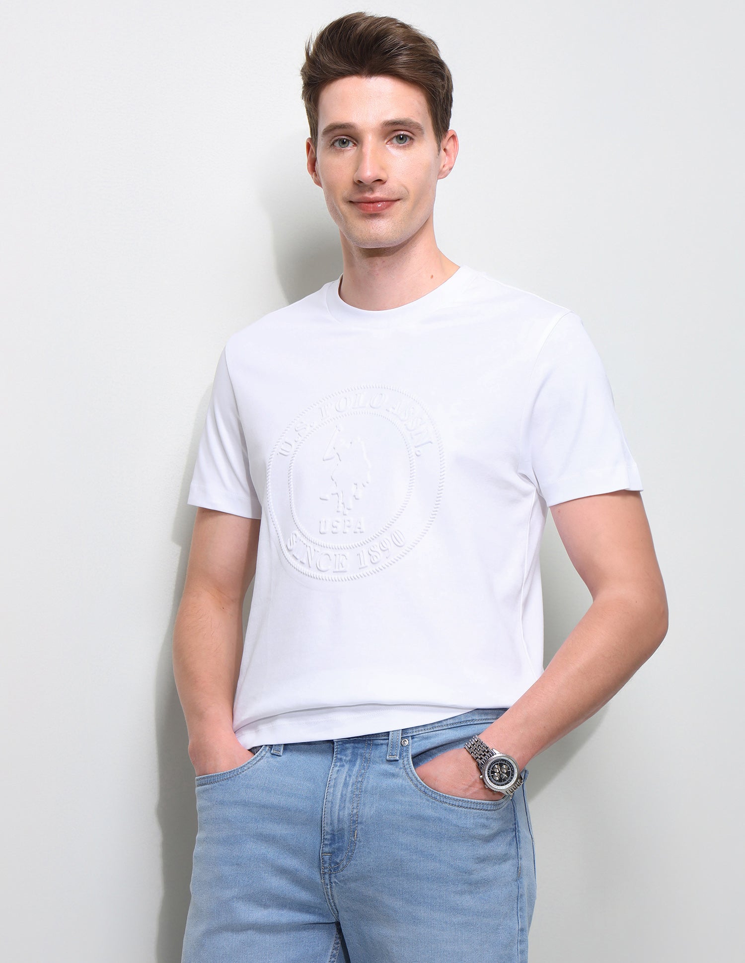 Brand Embossed Slim Fit T-Shirt