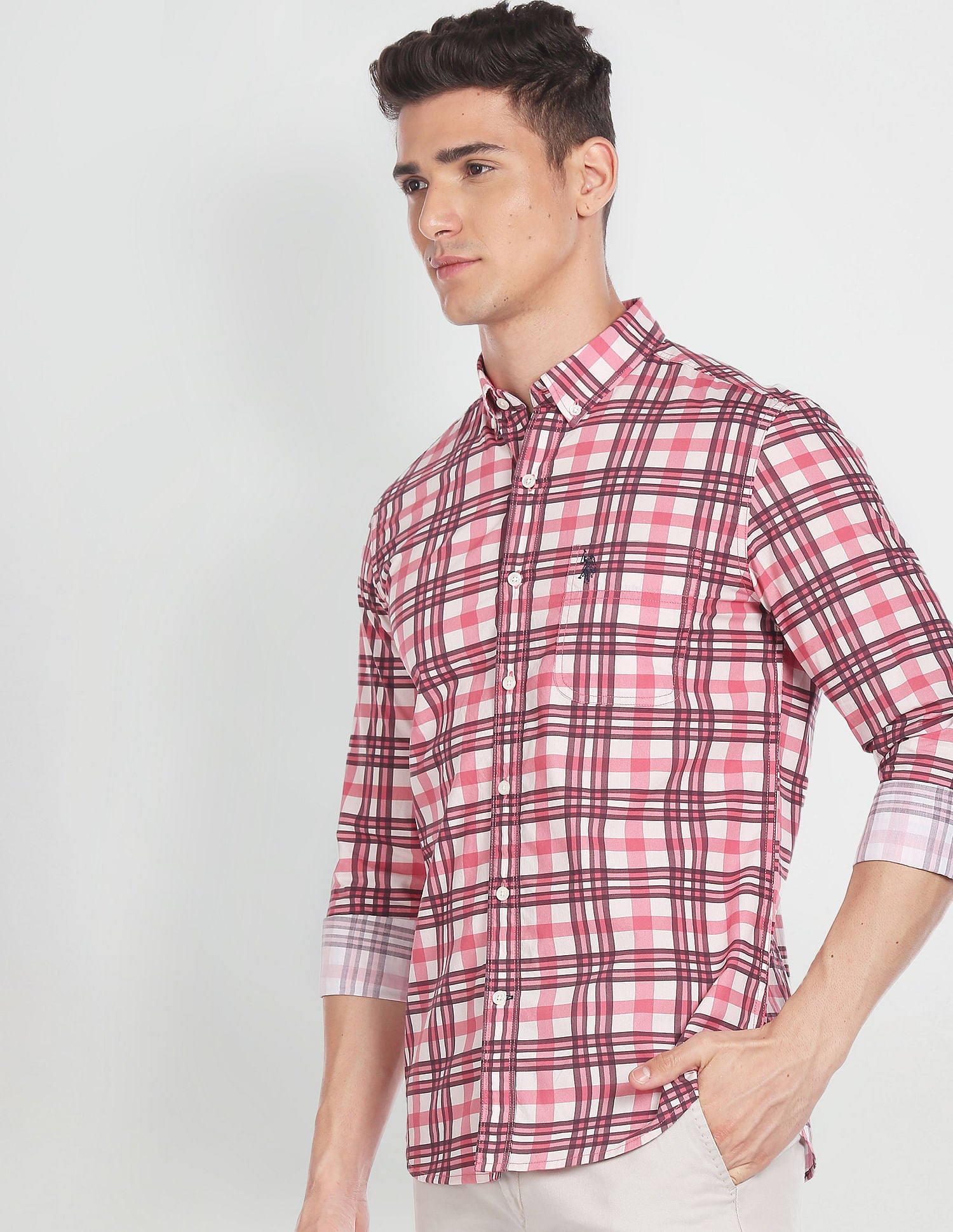 Slim Fit Plaid Shirt Pink - U.S. Polo Assn. India | Large