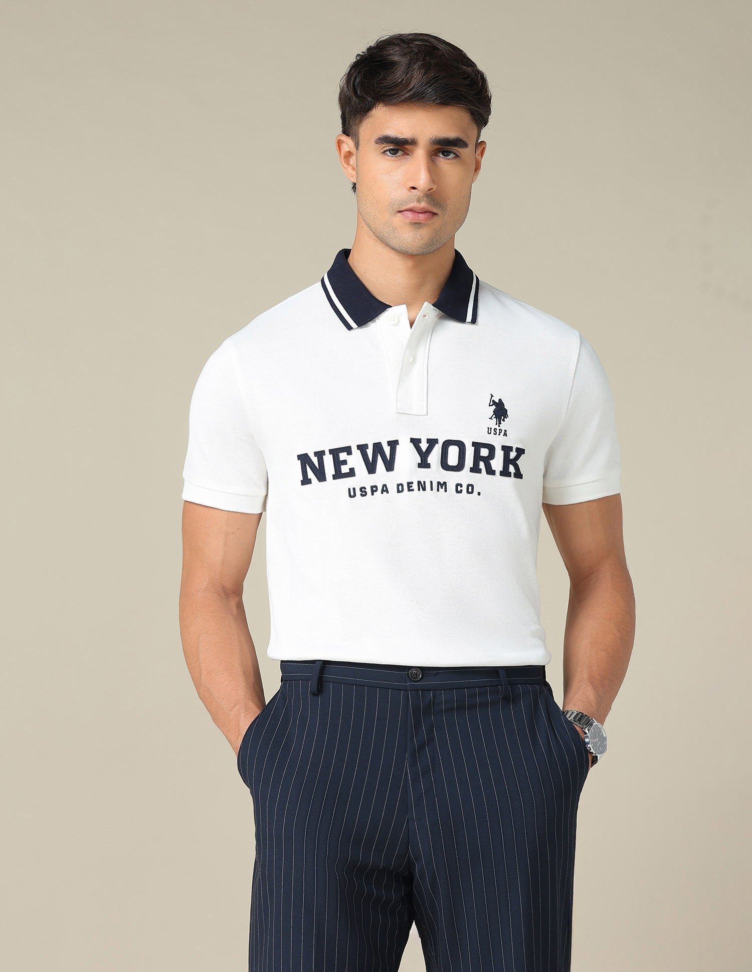 Typographic Printed Muscle Fit Polo Shirt