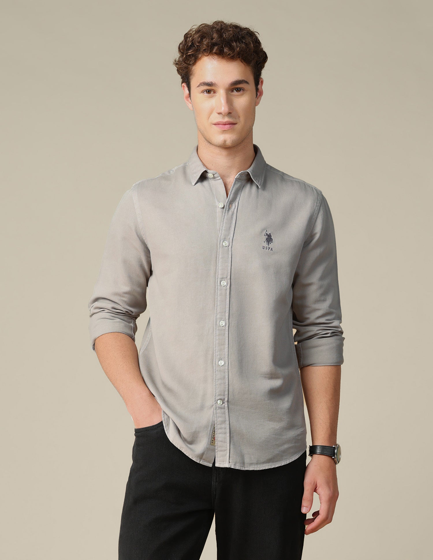 Solid Regular Fit Shirt Grey - U.S. Polo Assn. India | Large