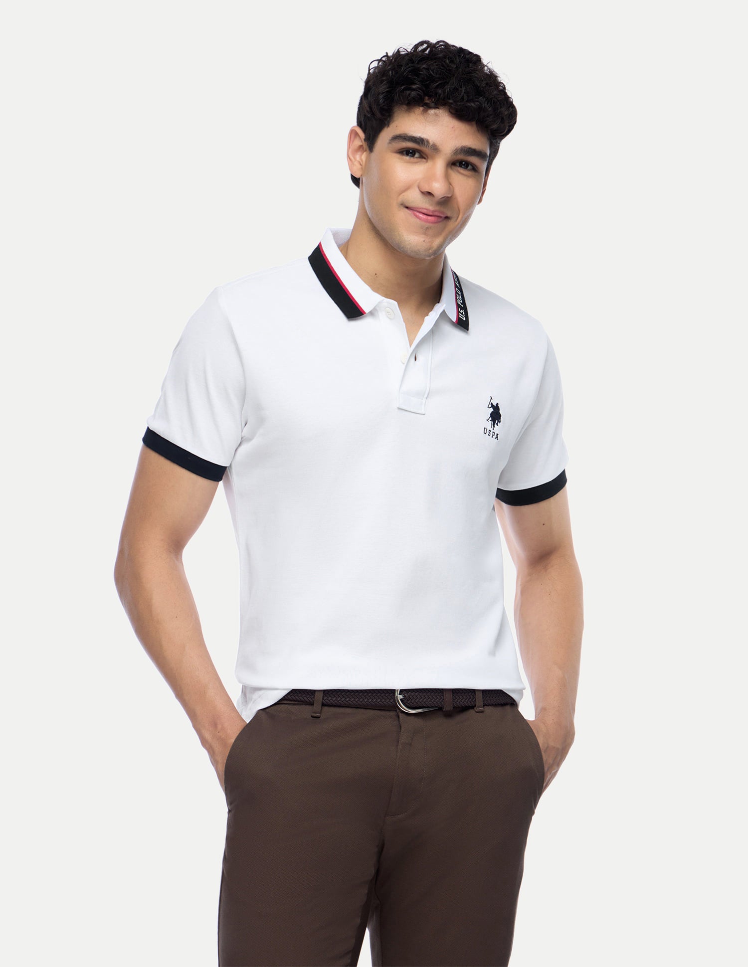 Printed Collar Pure Cotton Polo Shirt White - U.S. Polo Assn. India | Large
