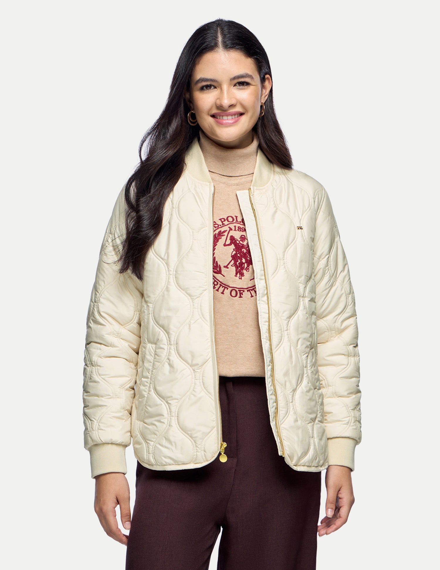 Relaxed Fit Quilted Puffer Jacket Off White - U.S. Polo Assn. India | Large
