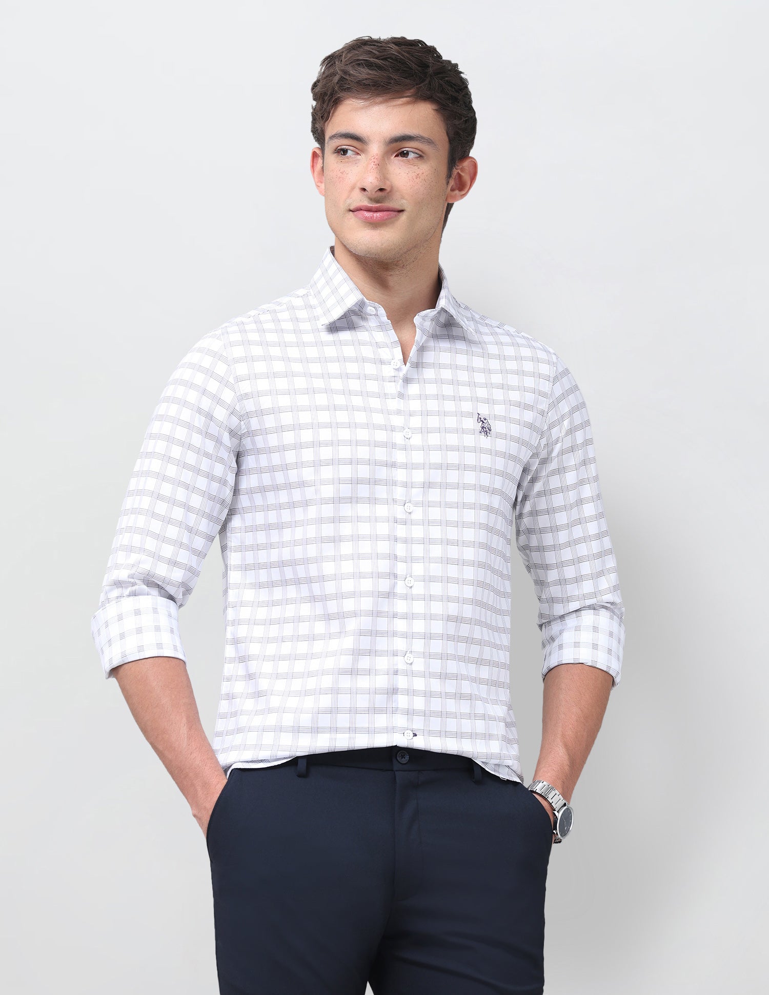 Grid Tattersall Checked Twill Shirt White - U.S. Polo Assn. India | Large