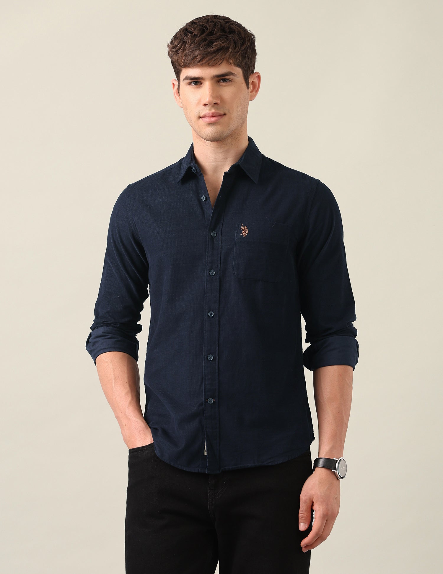 Corduroy Regular Fit Shirt Navy - U.S. Polo Assn. India | Large