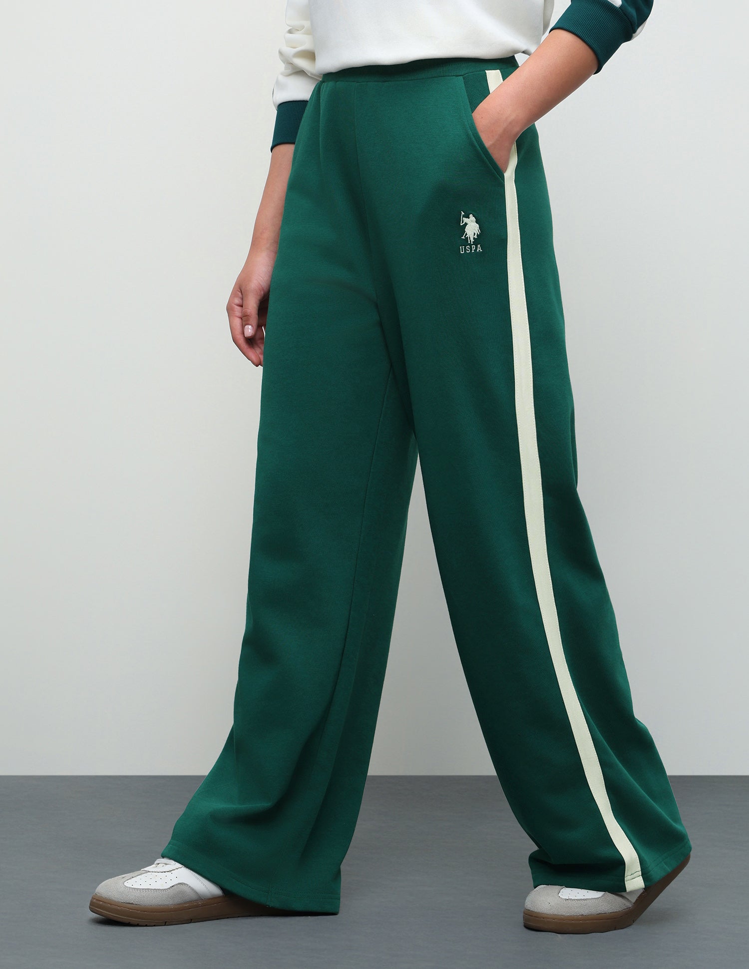 High Rise Wide Leg Fit Trousers Dark Green - U.S. Polo Assn. India | Large