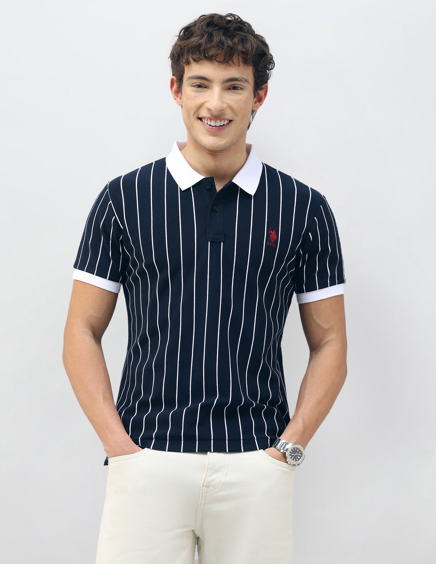 New Port Marina Vertical Striped Polo Shirt