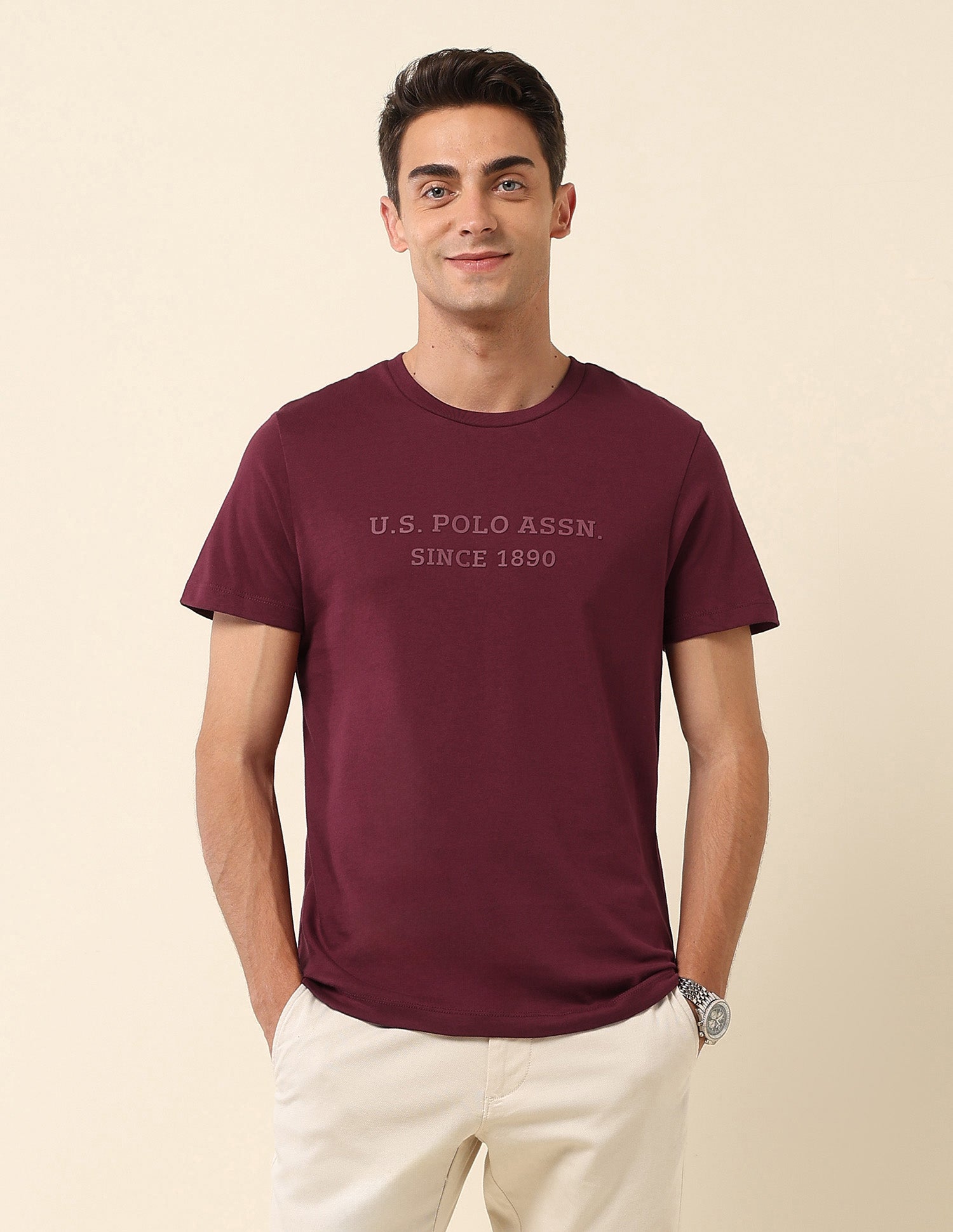 Brand Embossed Slim Fit T- Shirt Maroon - U.S. Polo Assn. India | Large