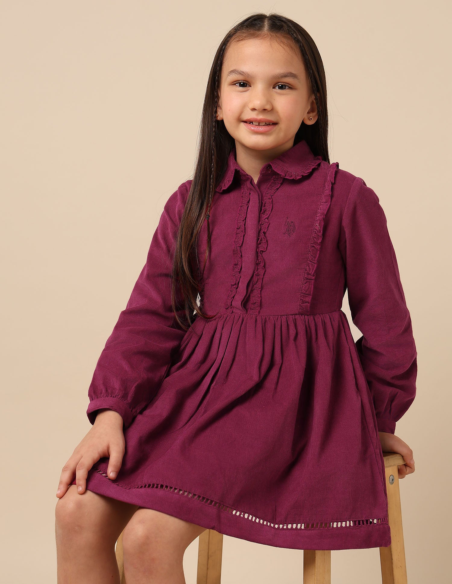 Girls Solid Shirt Dress