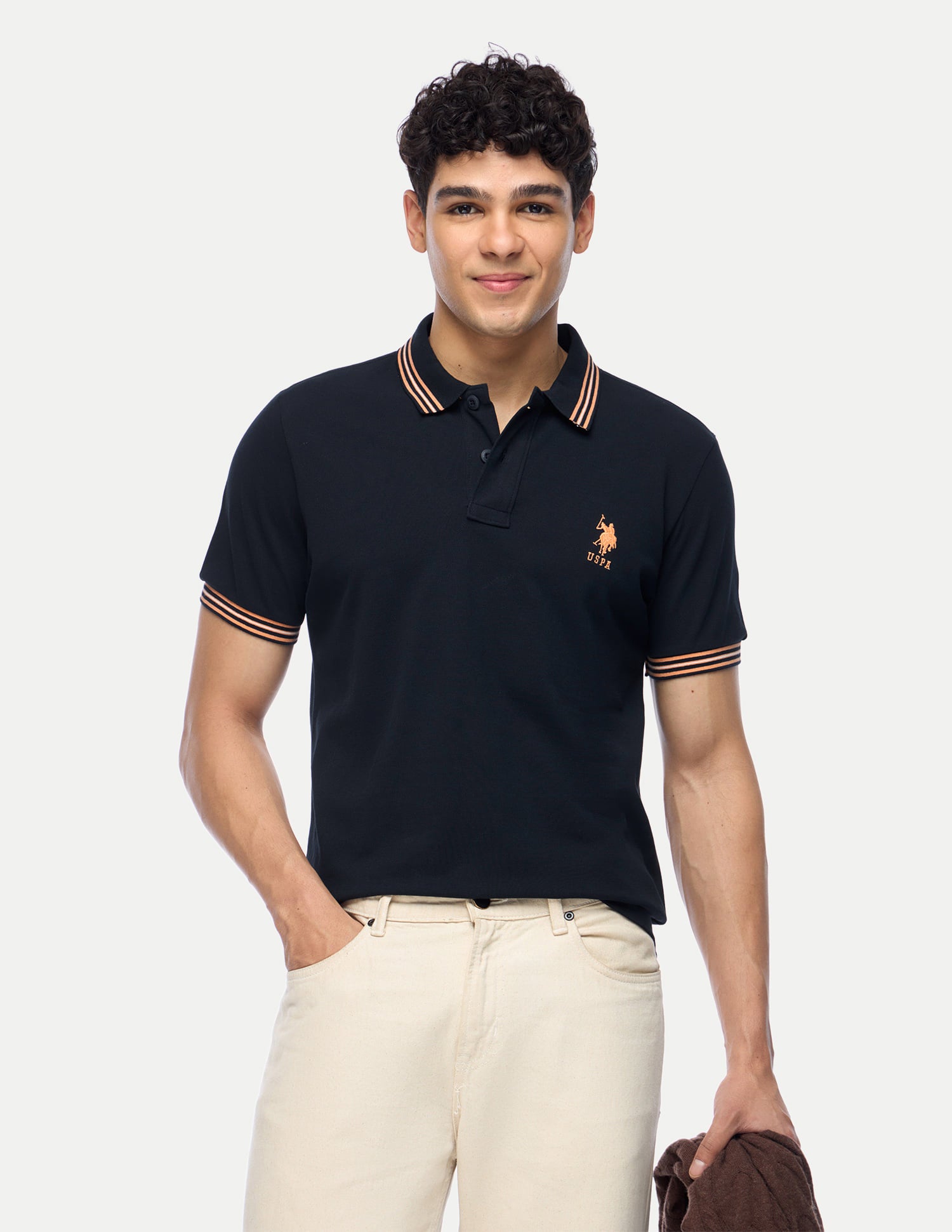 Solid Pure Cotton Polo Shirt Black - U.S. Polo Assn. India | Large