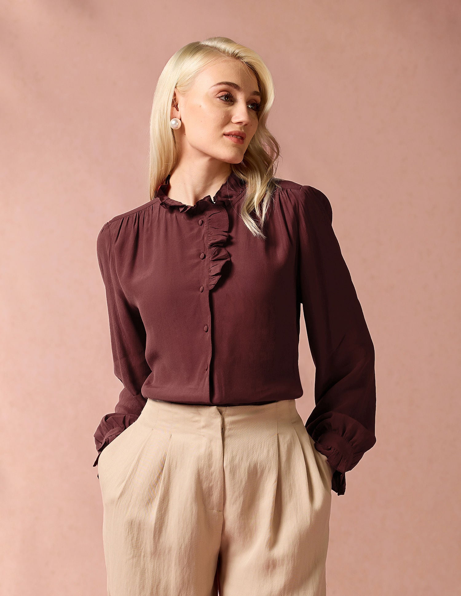 Ruffle Neck Regular Fit Top