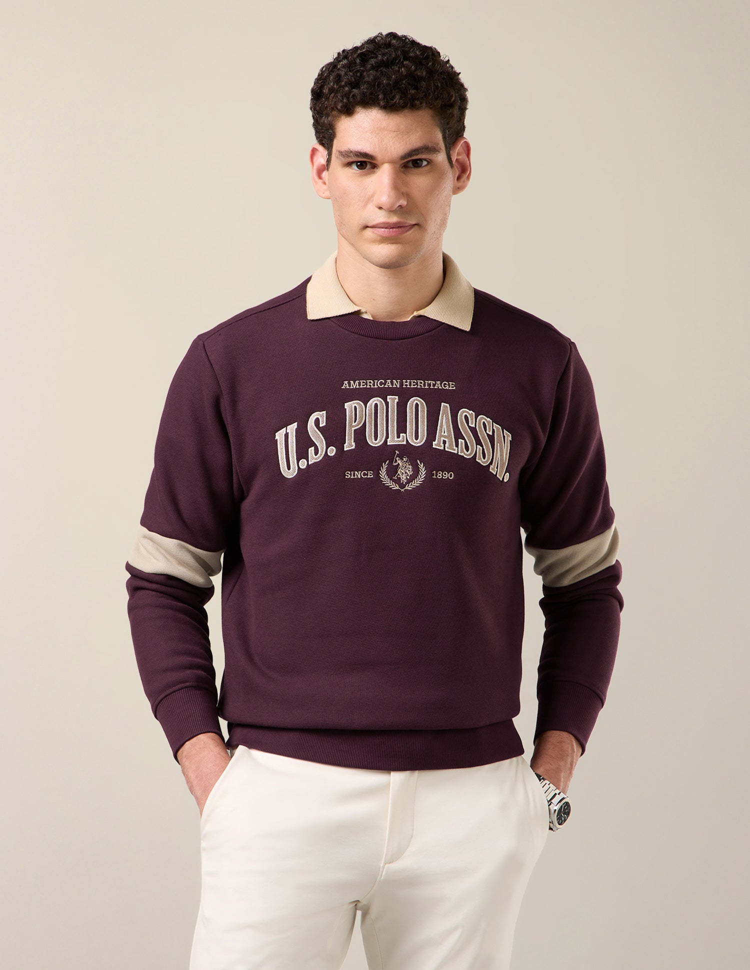Brand Applique Slim Fit Sweatshirt Maroon - U.S. Polo Assn. India | Large
