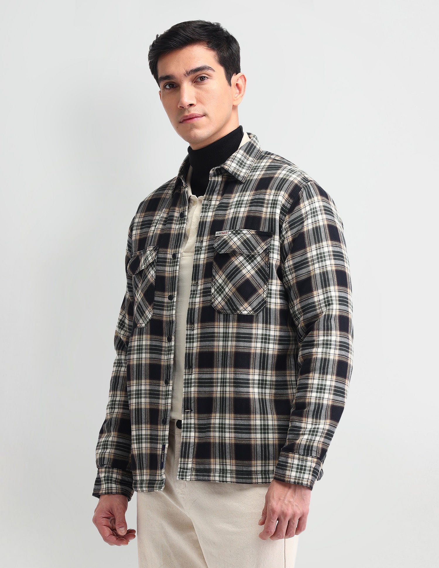 Slim Fit Checked Twill Shacket